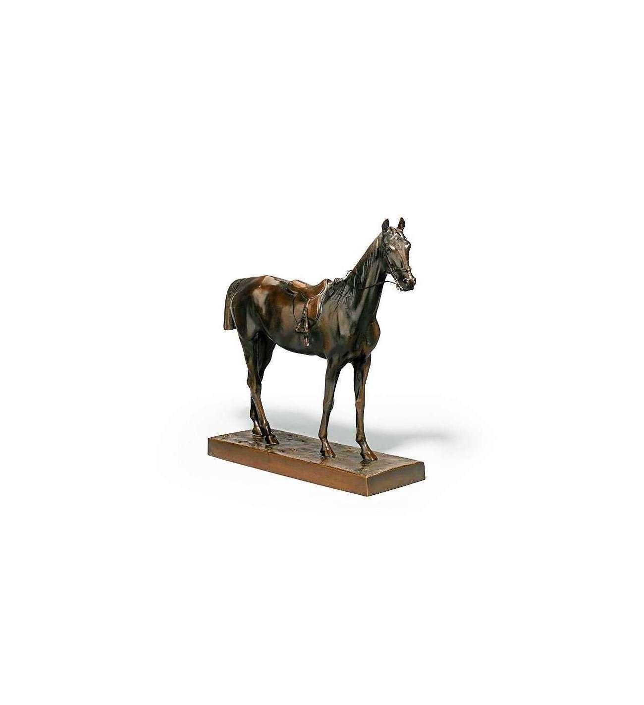 Figurative Sculpture de Louis Alfred Joseph Cuvelier - Louis Alfred Joseph CUVELIER,  Bronce + Caballo de carreras estacionario