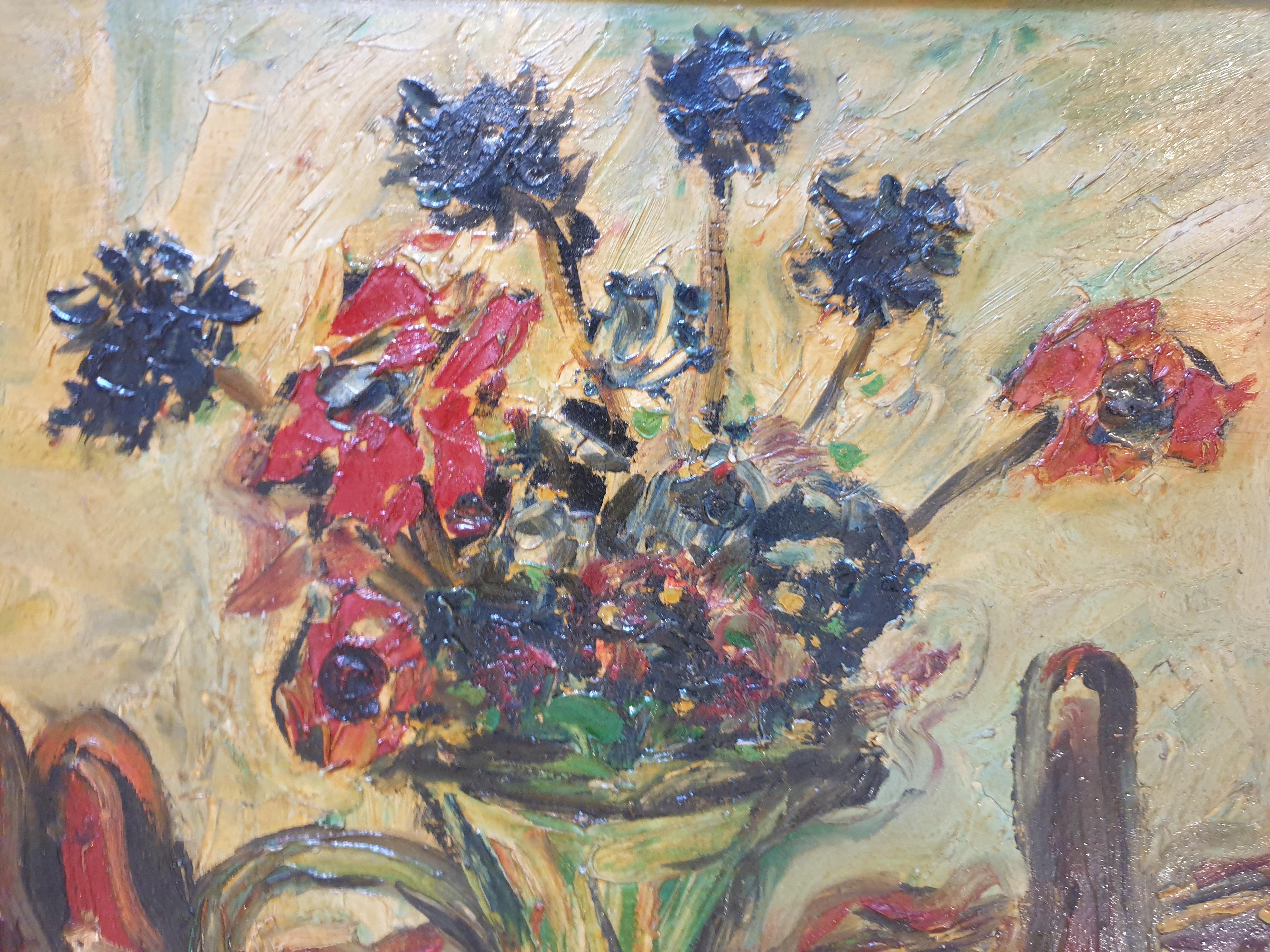 Huile sur carton du milieu du siècle représentant une nature morte de l'artiste français Louis André Cabane. Le tableau est signé et daté en bas à droite et présenté dans un beau cadre Montparnasse. L'artiste a également daté, numéroté et titré le