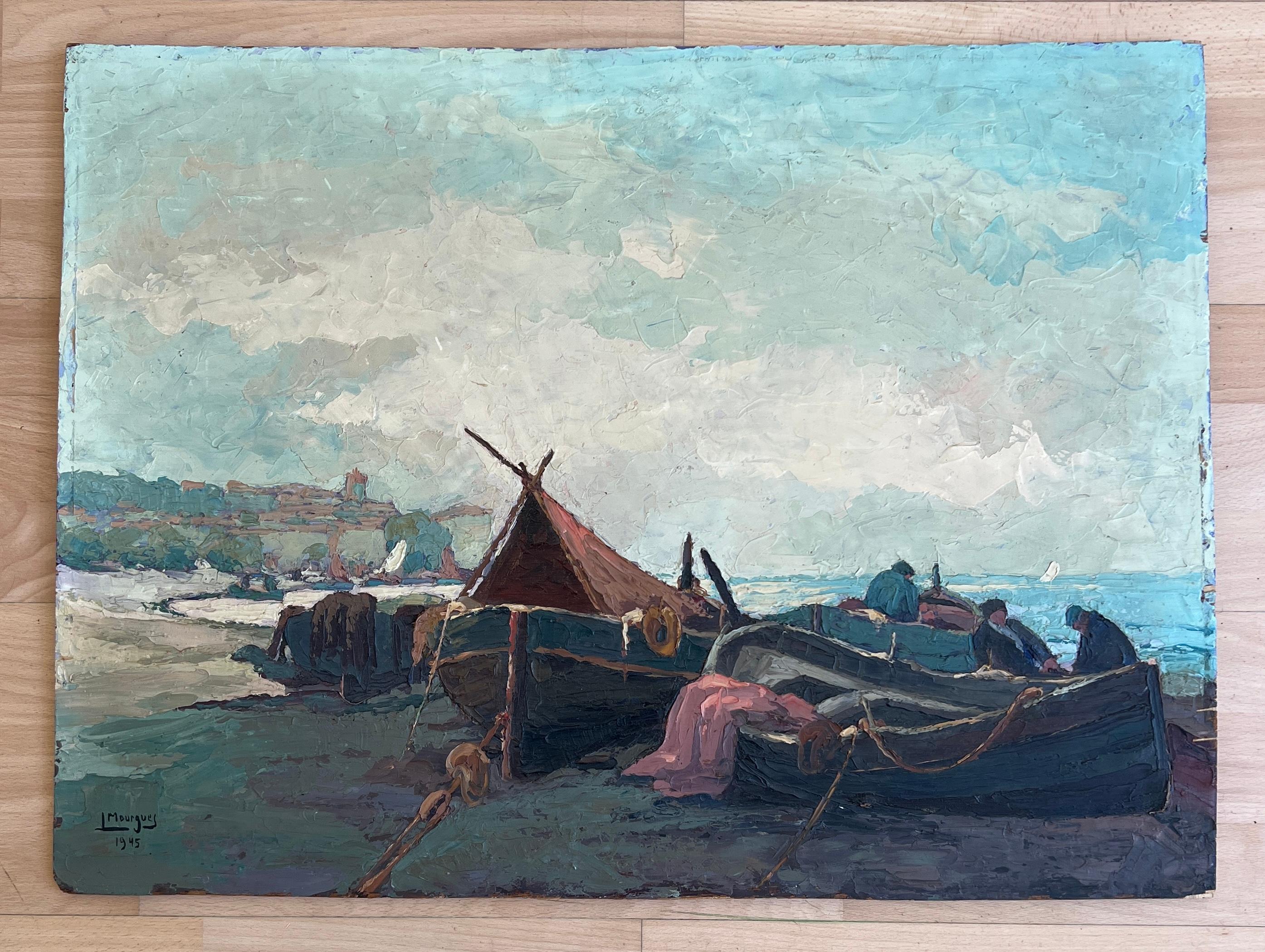 Reste des pêcheurs au golf de Saint-Tropez - Painting de Louis André Mourgues