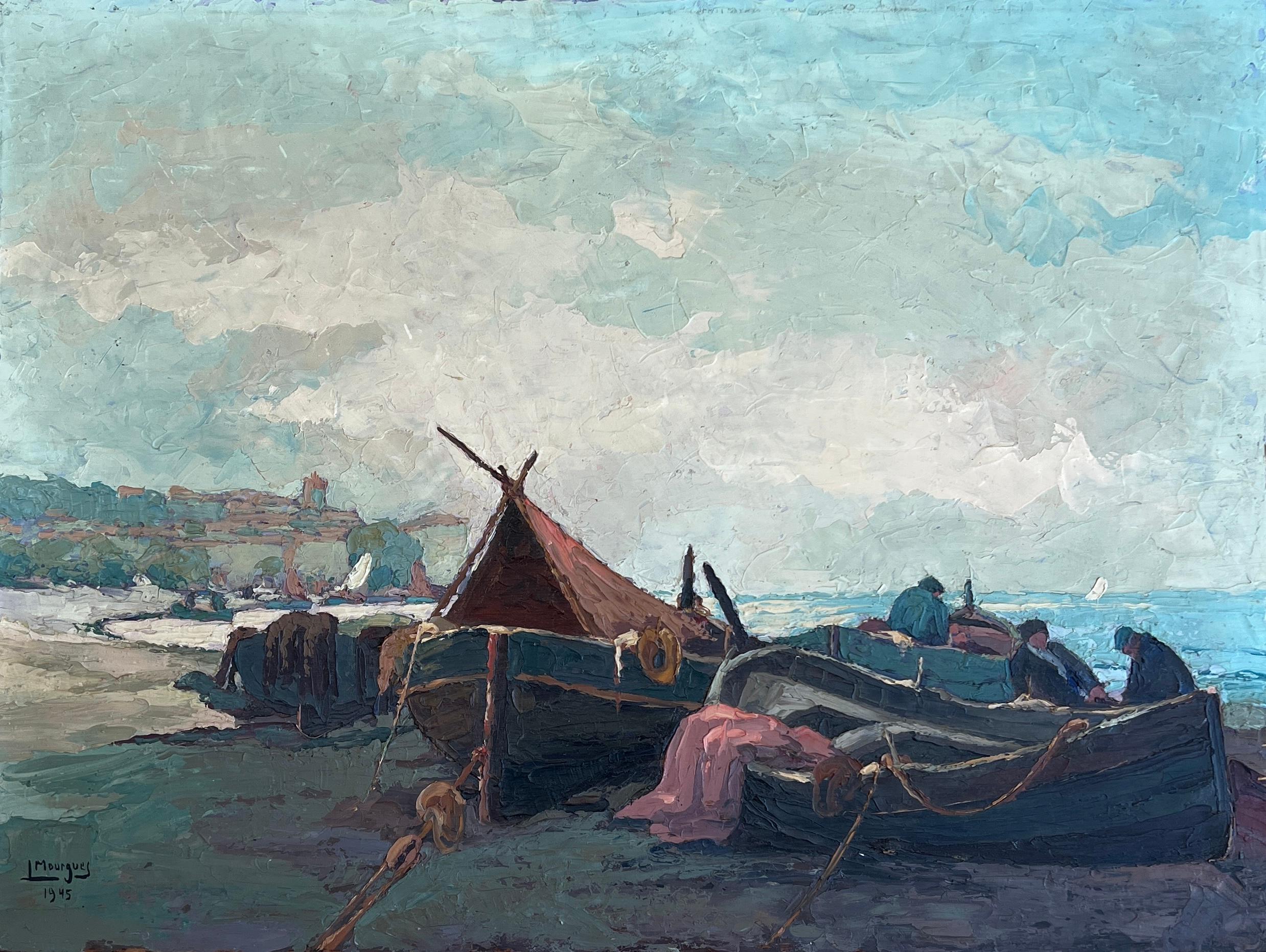 Landscape Painting Louis André Mourgues - Reste des pêcheurs au golf de Saint-Tropez