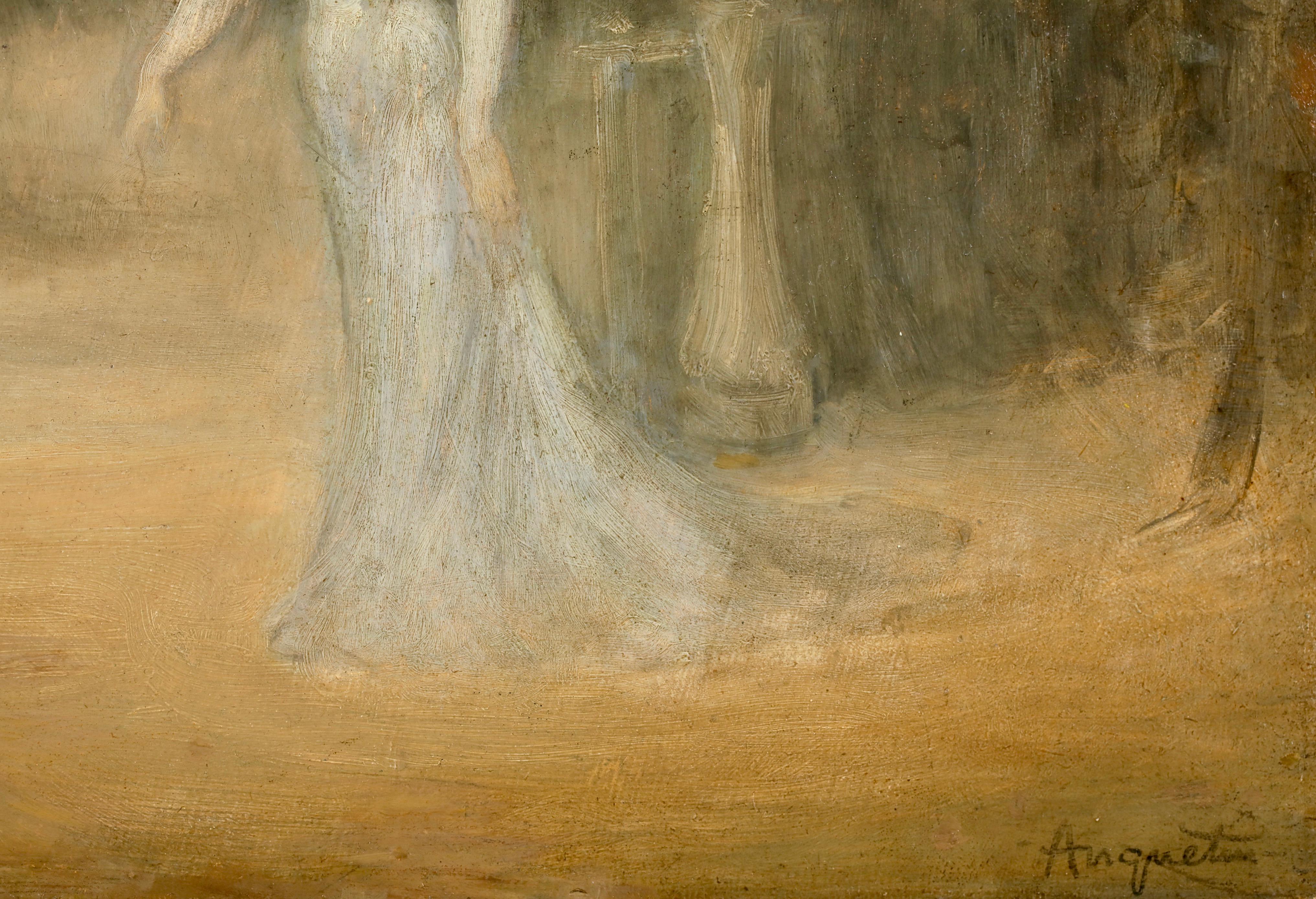 Elegante sur Les Grands Boulevards - Modernist Figurative Oil by Louis Anquetin en vente 5