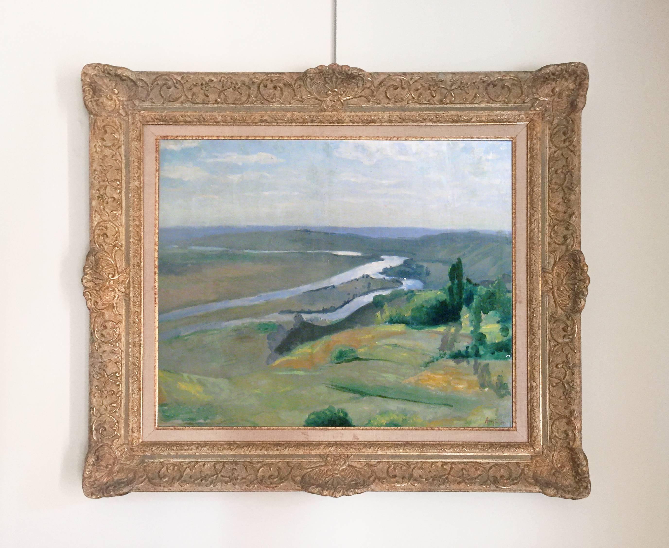 Landscape by Louis Anquetin 'La Seine a Vétheuil ' 1892 Oil Canvas Impressionist For Sale 1