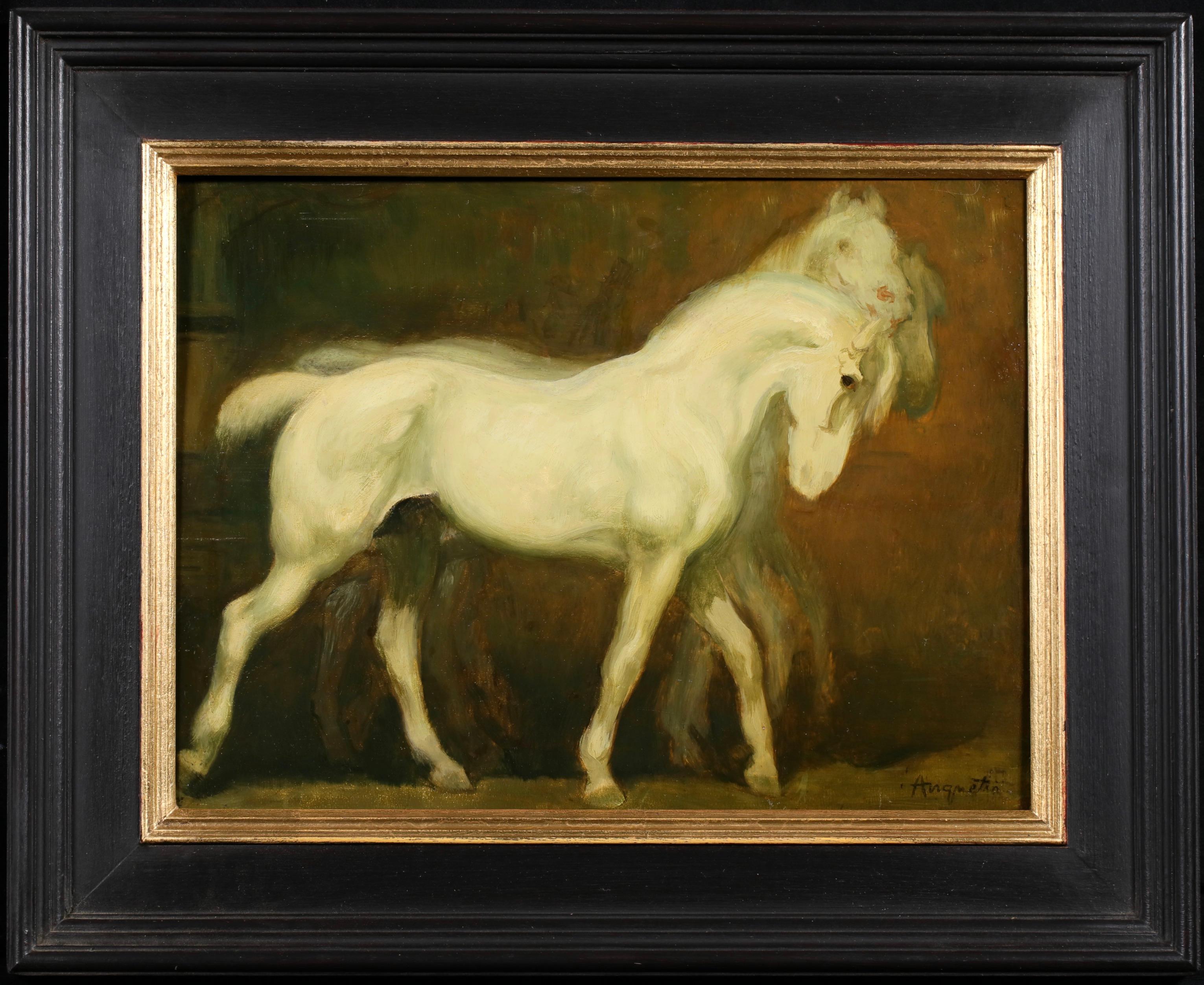Óleo sobre tabla firmado hacia 1895 por el pintor modernista francés Louis Anquetin. La pieza representa tres caballos blancos.

Firma:
Firmado abajo a la derecha

Dimensiones:
Enmarcado: 16,5 "x20"
Sin enmarcar: 10,5 "x14"

Procedencia:
El