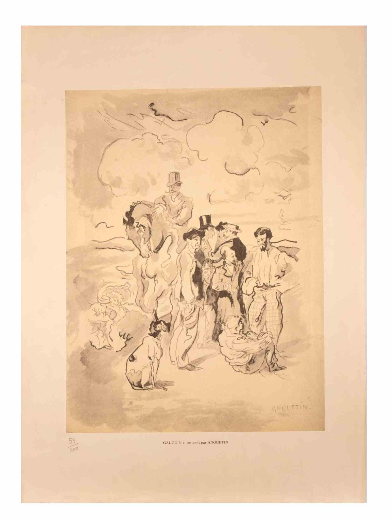 Gauguin et Ses Amis - Lithograph by Louis Anquetin - Early 20th Century