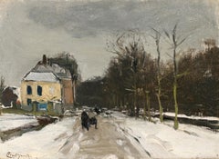 A Country Lane in Winter - Haager Schule Figur in Landschaft von Louis Apol