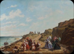 Tableau ancien signé de 1857 représentant Napoléon III à Biarritz, par Louis Armand
