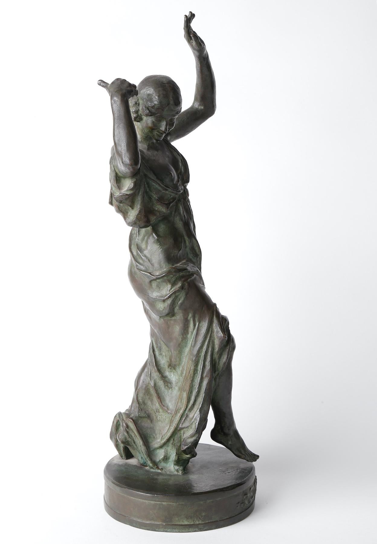 Louis Armand Bardery (French, 1879-1952)
Muse of Dance
Bronze with green and brown patination
Signed and stamped with foundry mark
18 x 6 inches

Louis Armand Bardery was a student of Injalbert and Vital Cornu at the Beaux-Arts in Paris. 
He