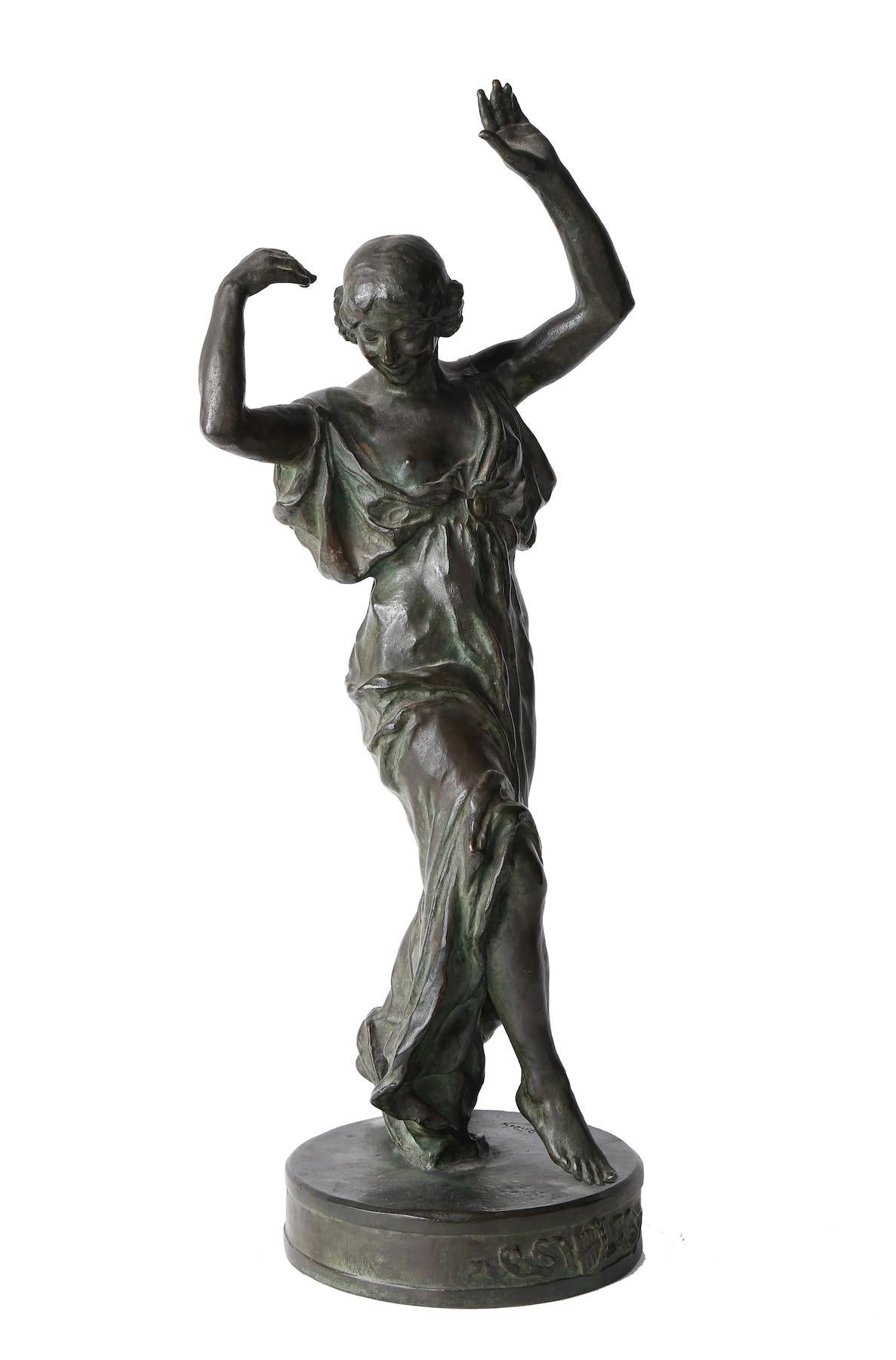 Louis Armand Bardery Nude Sculpture - Muse of Dance, Early 20th century French bronze sculpture of woman