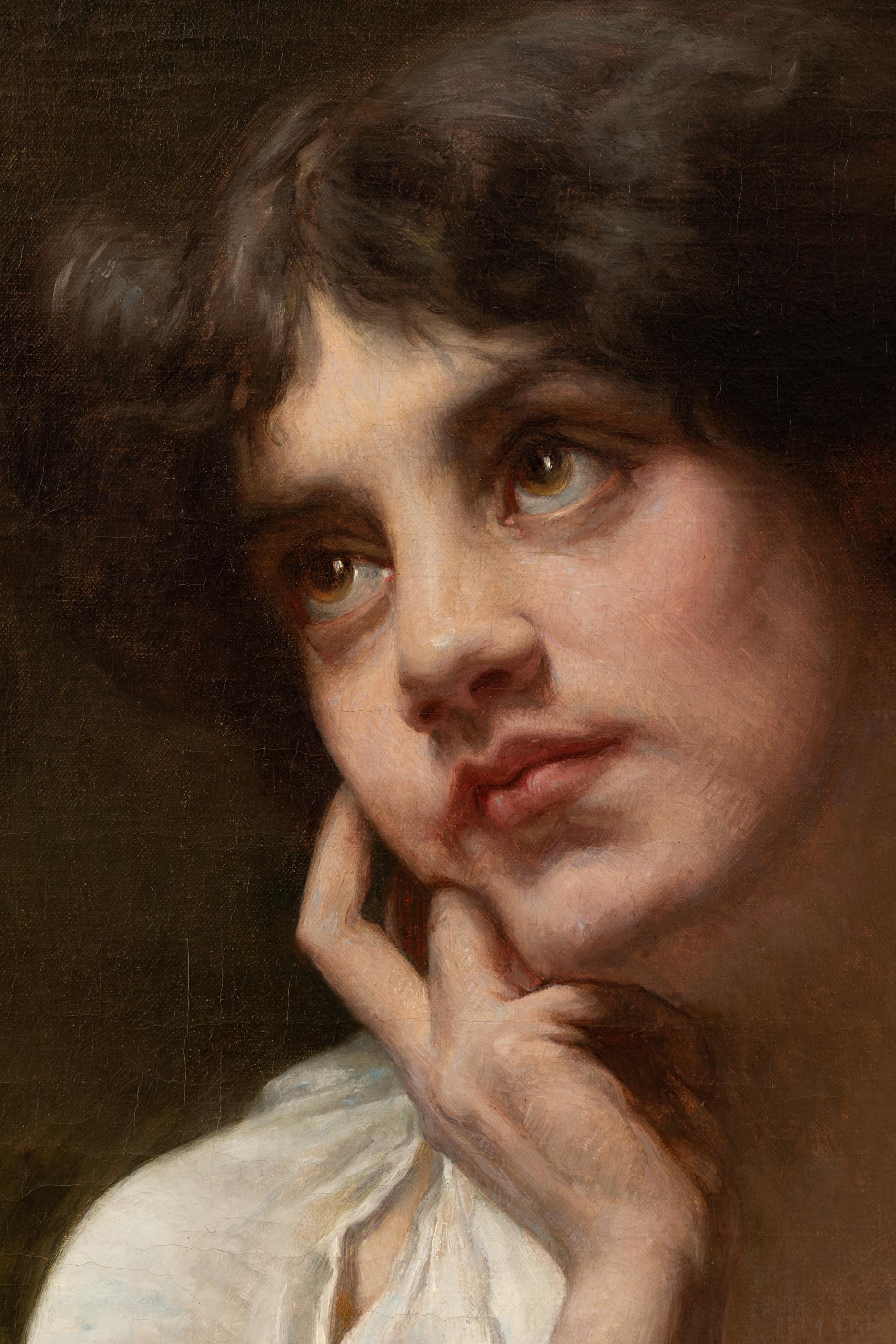 Belle Époque Louis Armand Huet, Portrait of a Woman, 20th Century Painting For Sale