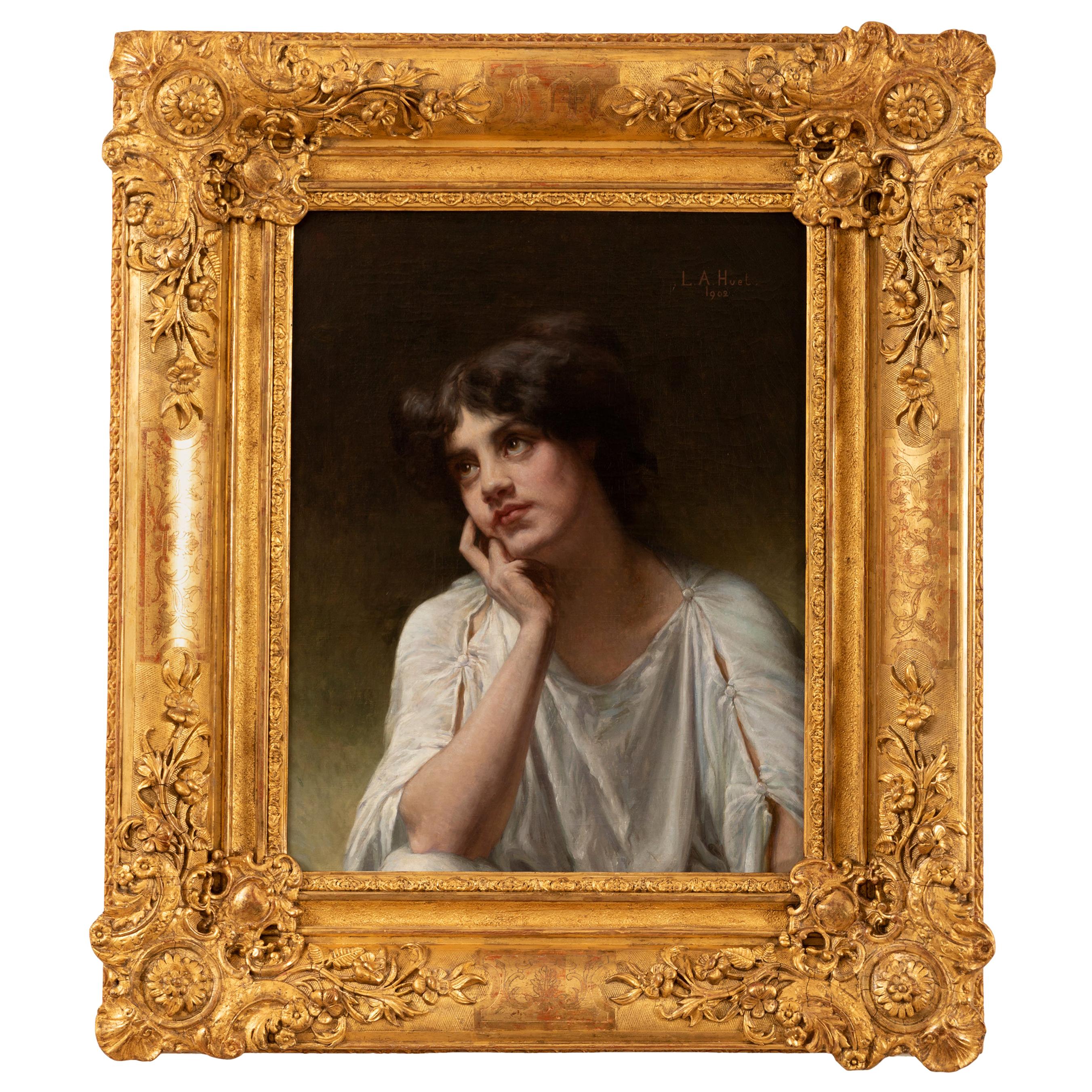 Louis Armand Huet, Portrait of a Woman, 20th Century Painting For Sale