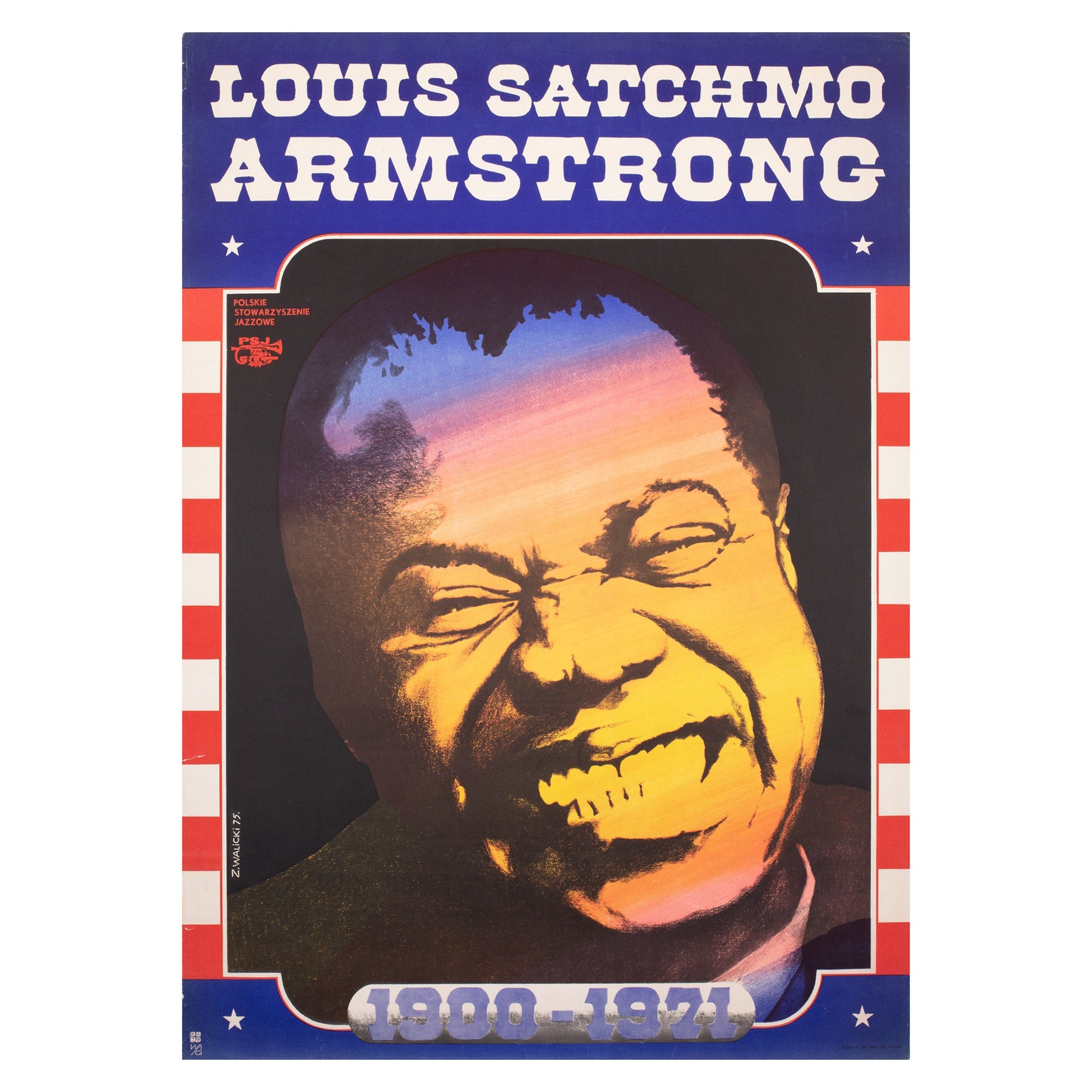 Louis Armstrong 1975 Polish Jazz Poster, Walicki For Sale
