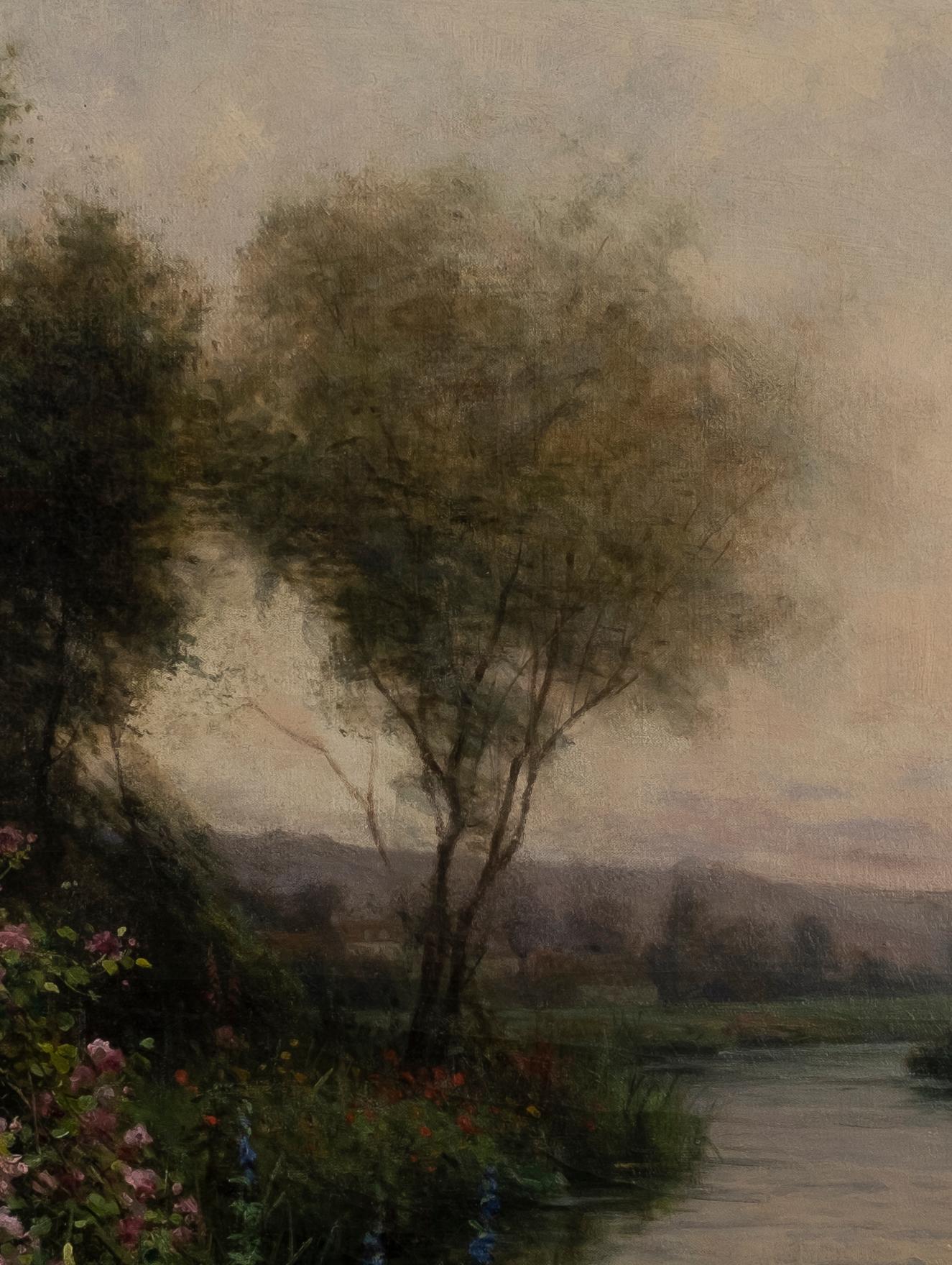 Flowers on the Riverbank landscape, France - Painting by Louis Aston Knight