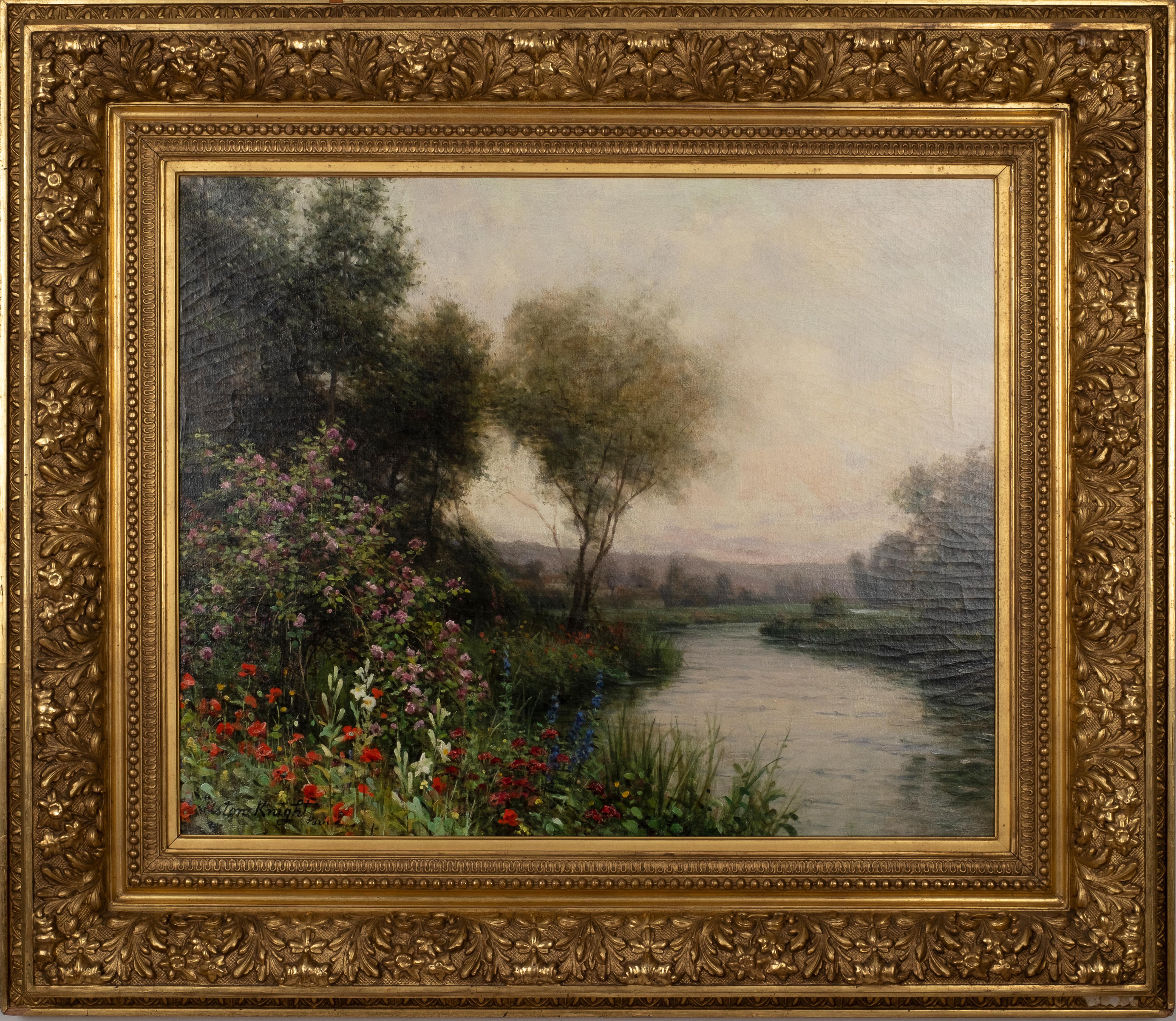 Louis Aston Knight Landscape Painting - Flowers on the Riverbank landscape, France