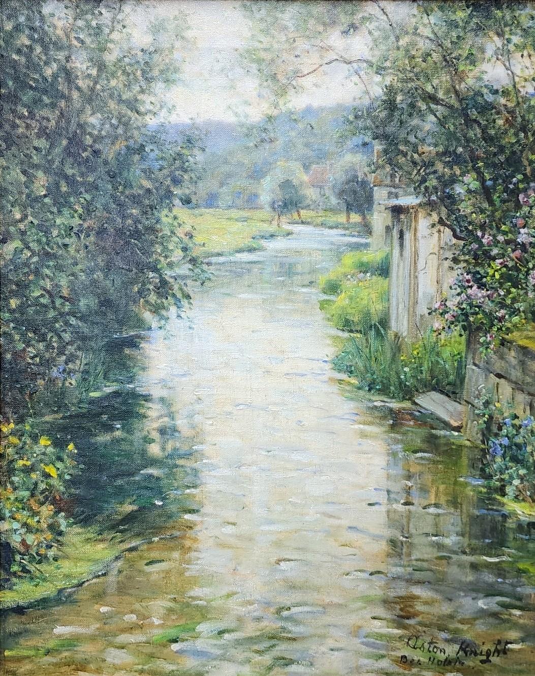 River in France, circa 1920 Oil on Canvas by Louis Aston Knight For Sale 1