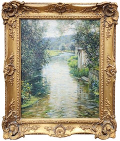 Fluss in Frankreich, um 1920, Öl auf Leinwand von Louis Aston Knight
