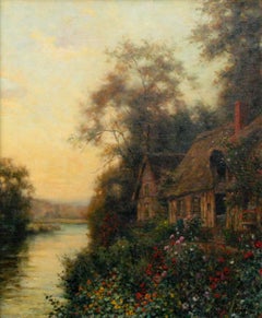 Sunset on the River, Impressionist Oil Painting, 20th Century, Framed