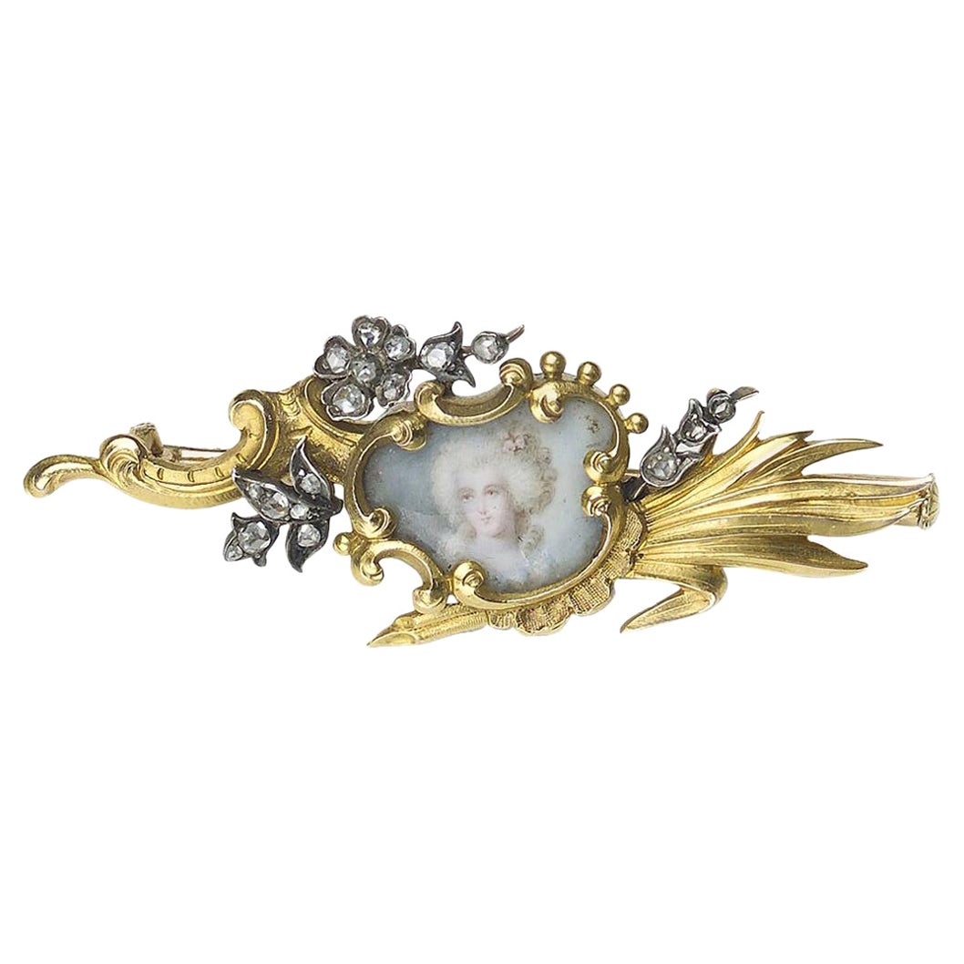 Louis Aucoc French Art Nouveau Diamond And Gold Portrait Brooch, Circa 1900