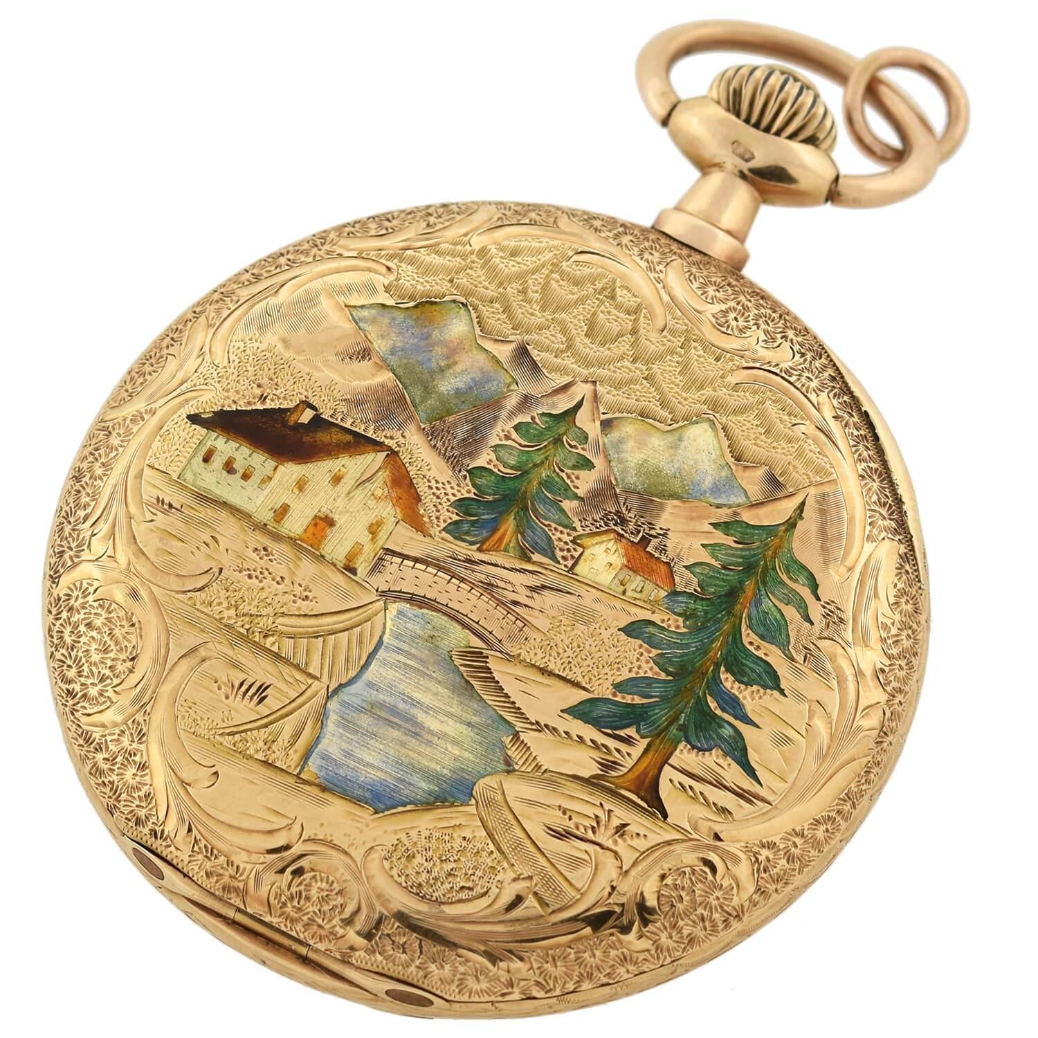 Late Victorian Louis Audemars & Cie Victorian Hunter Case Enamel Pocket Watch For Sale