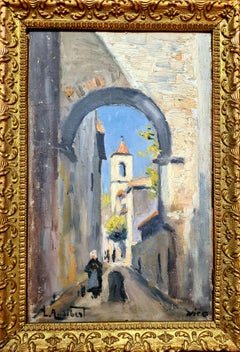 French Impressionist, Oil on Board, Street View of Nice, Southern France