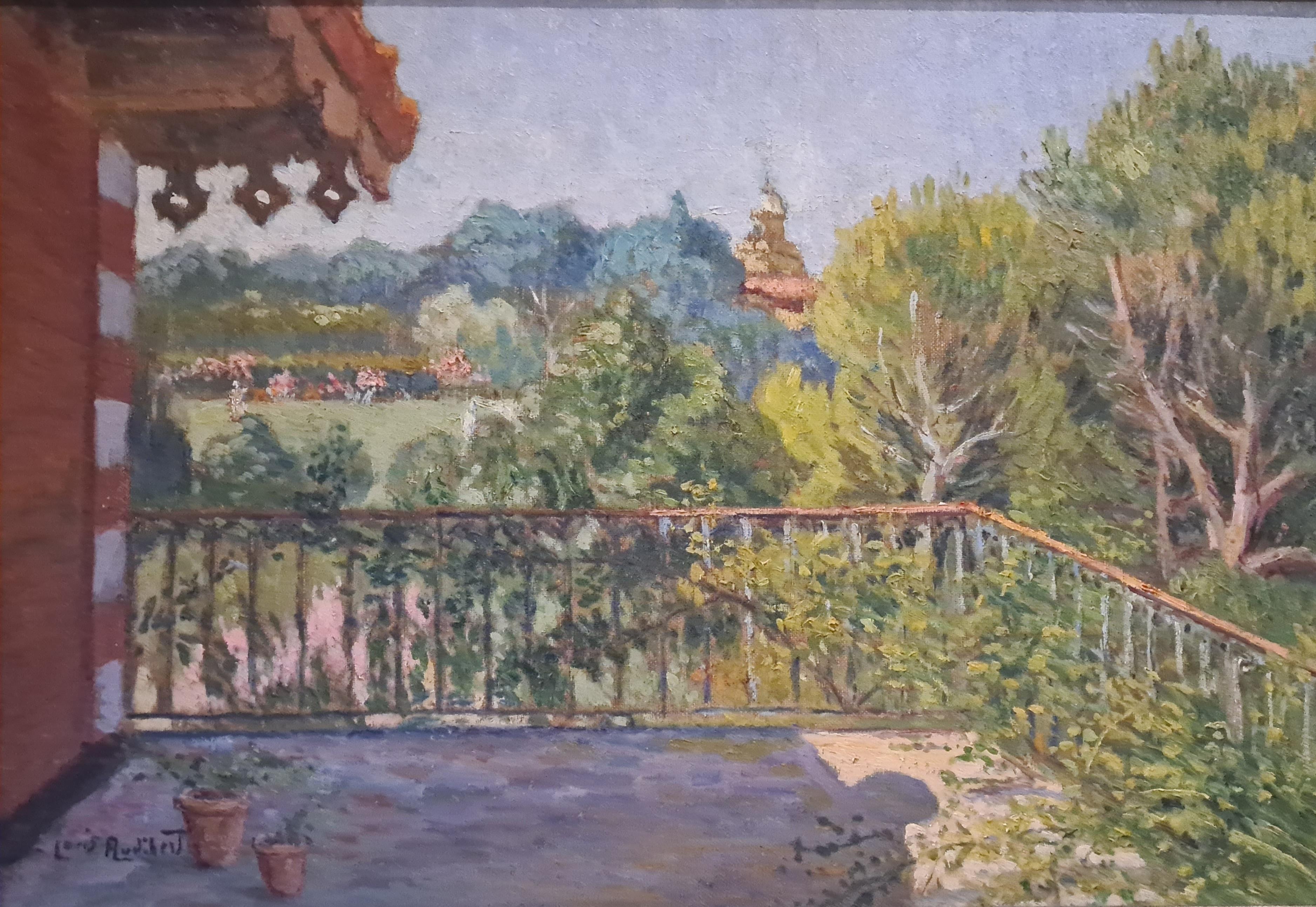 View From the Terrace, Château de Carlevan French Impressionist Garden Landscape - Painting by Louis Audibert