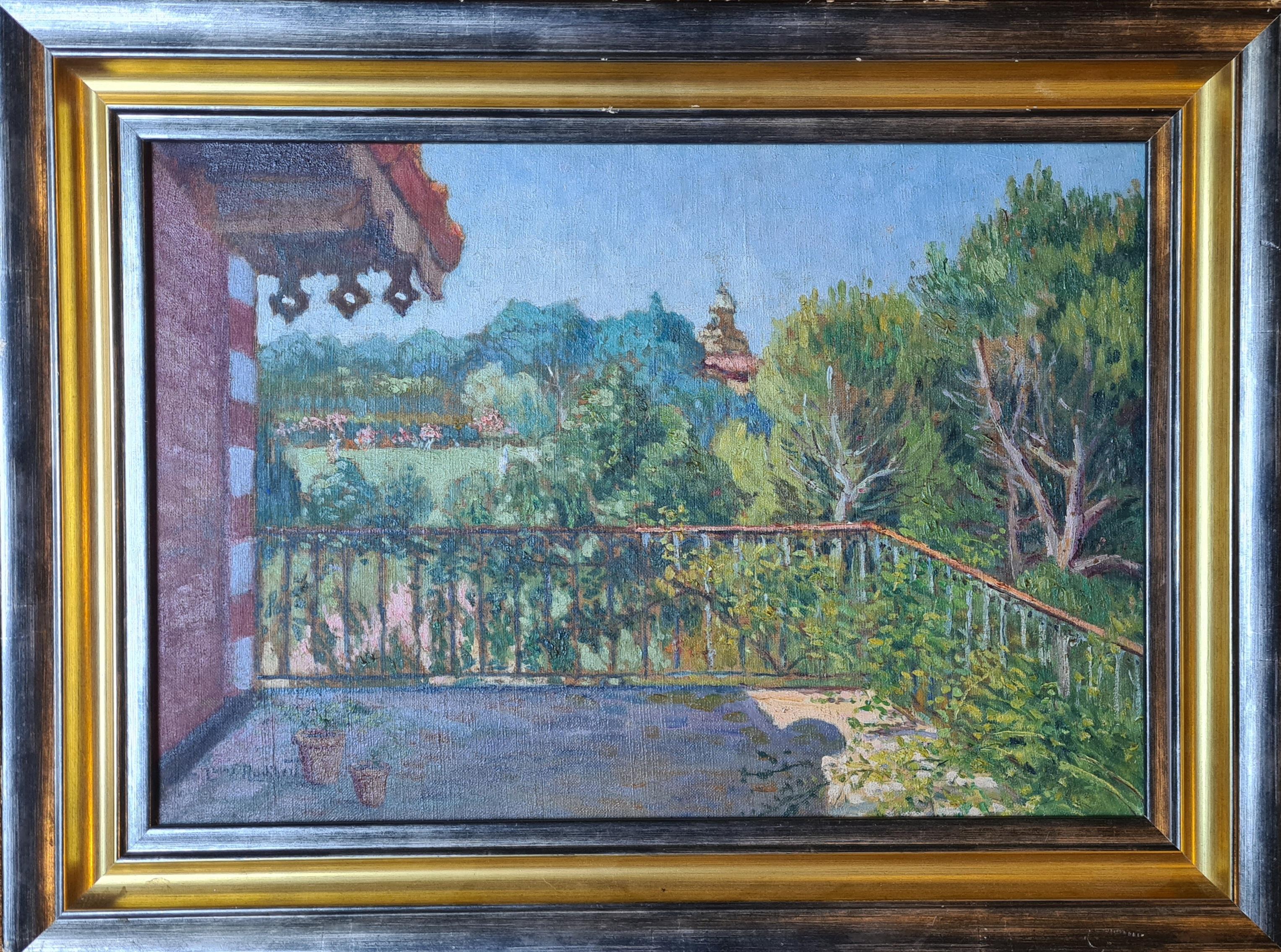 Louis Audibert Landscape Painting - View From the Terrace, Château de Carlevan French Impressionist Garden Landscape