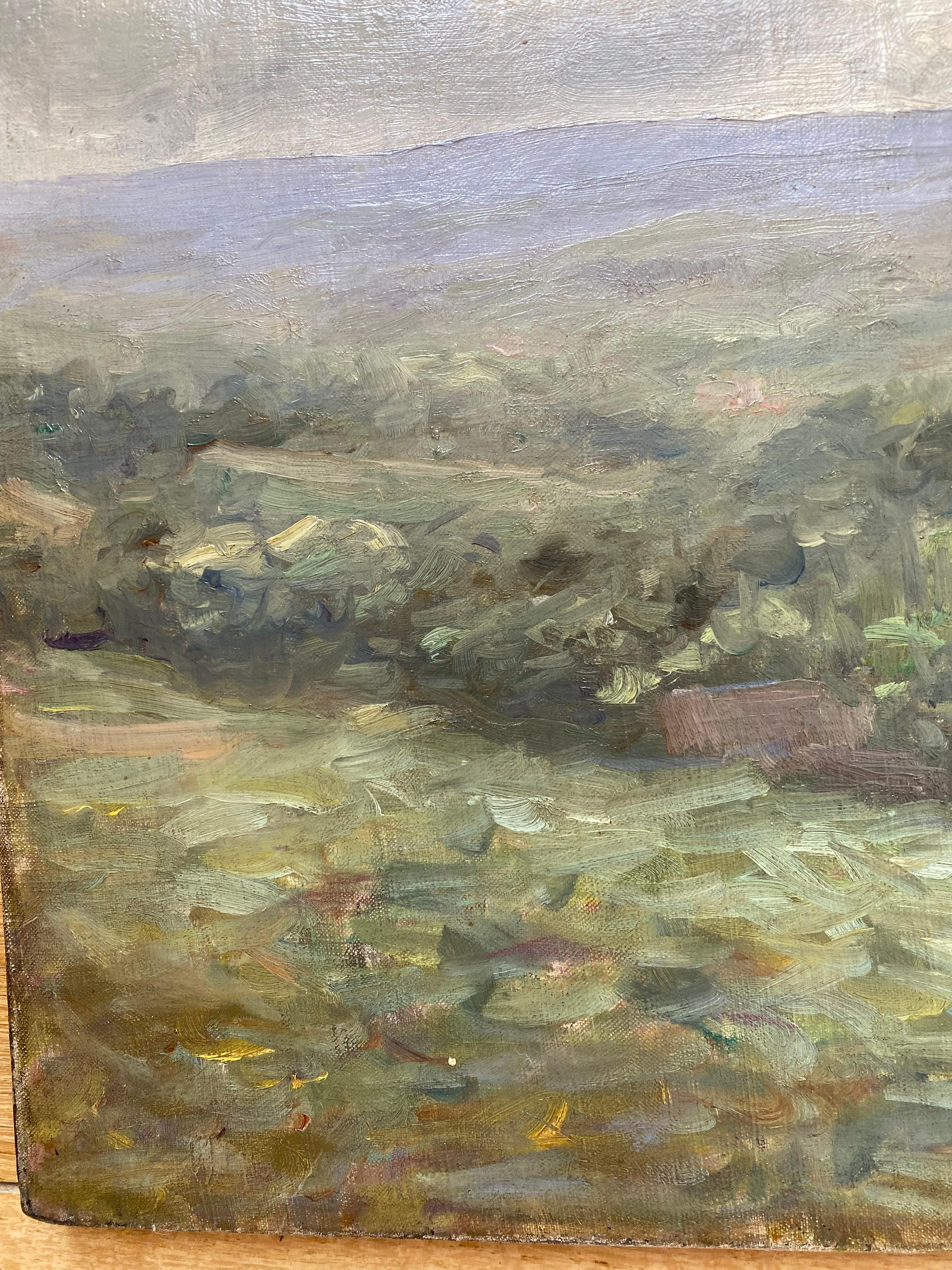Paesaggio della Charente (vicino a Bordeaux) - Landscape Painting Grigio di Louis-Auguste Auguin