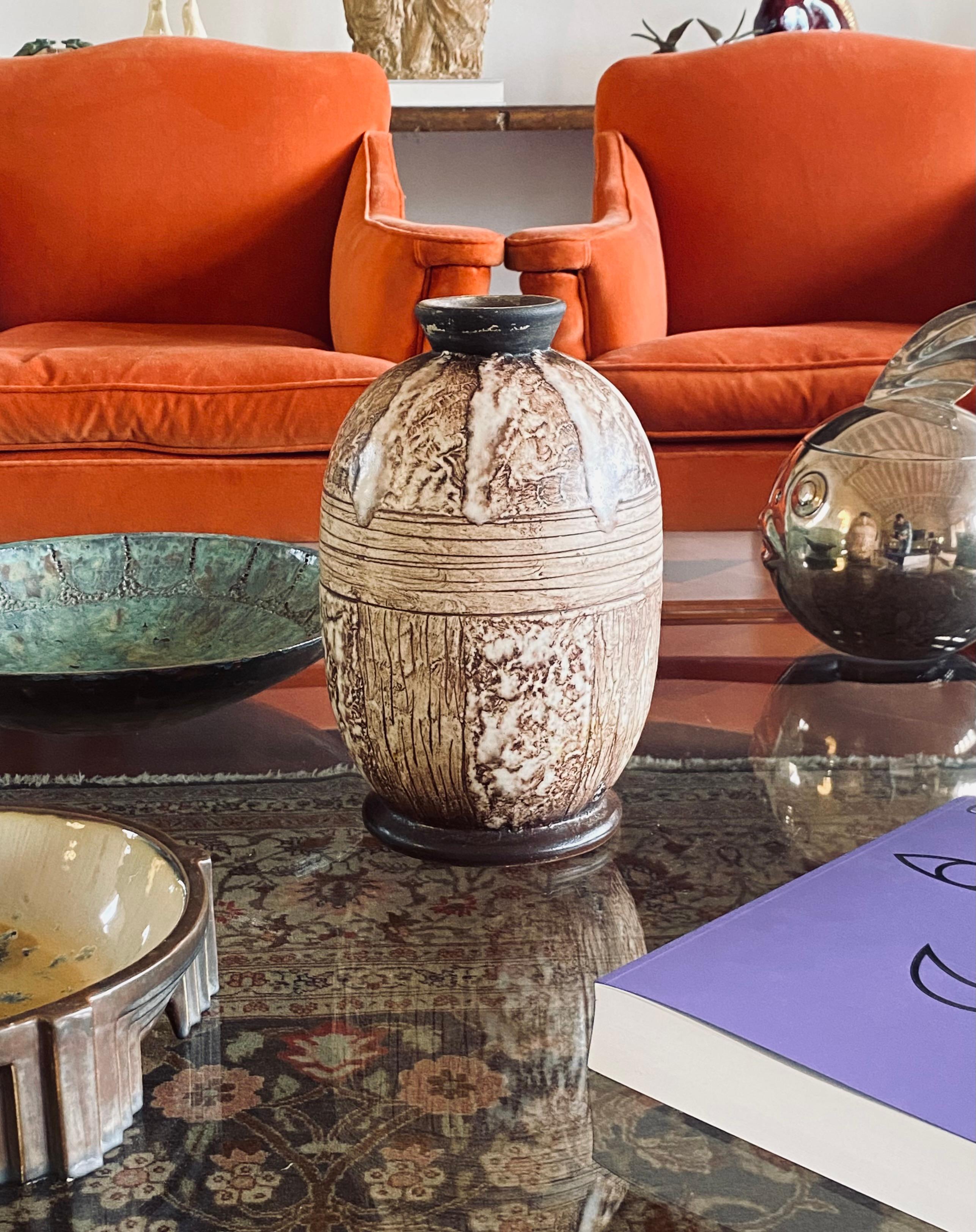 French Louis Auguste Dage, Art Deco unique ceramic vase, France 1930 in vendita