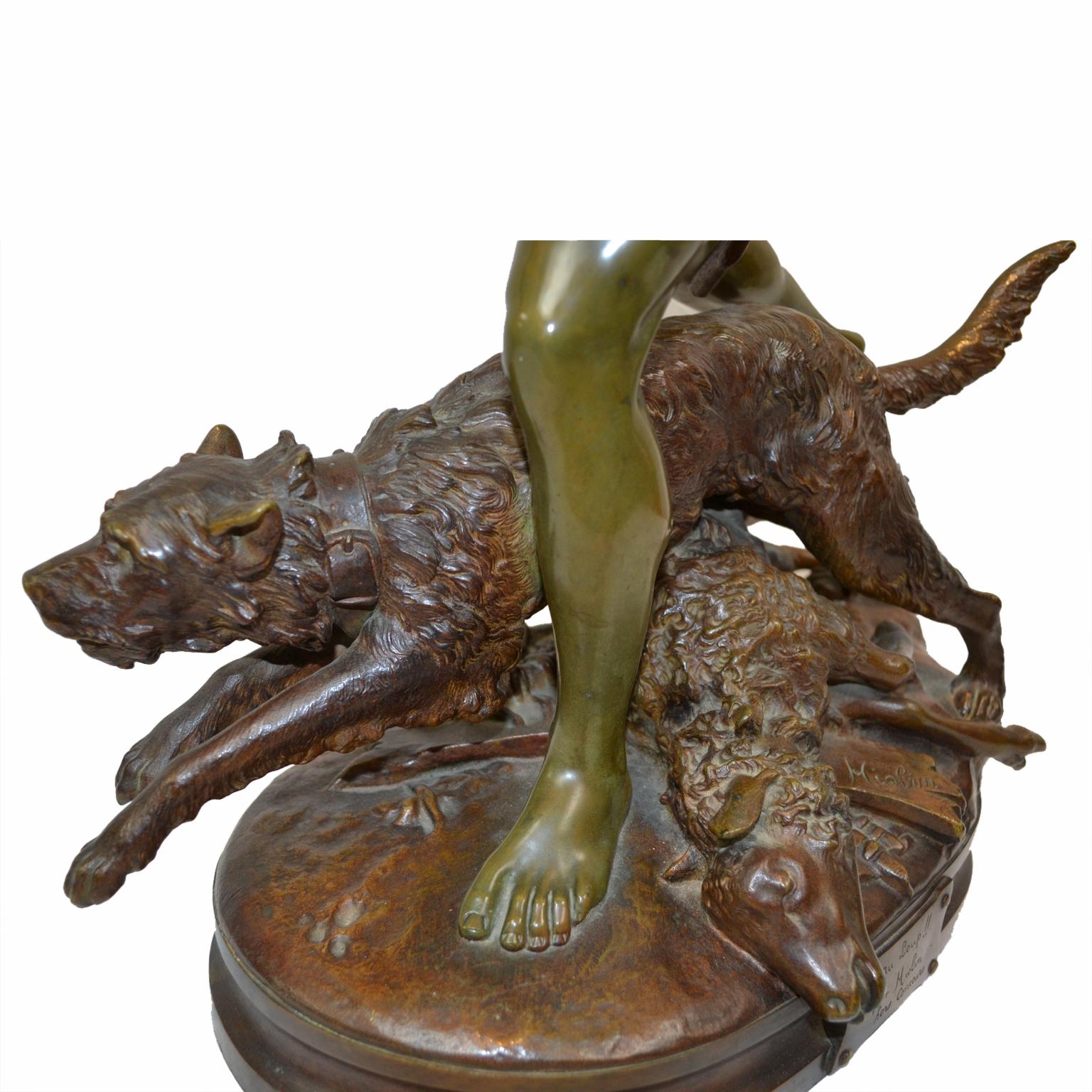 Beaux Arts Louis Auguste Hiolin Bronze Titled “Au Loup” Loup