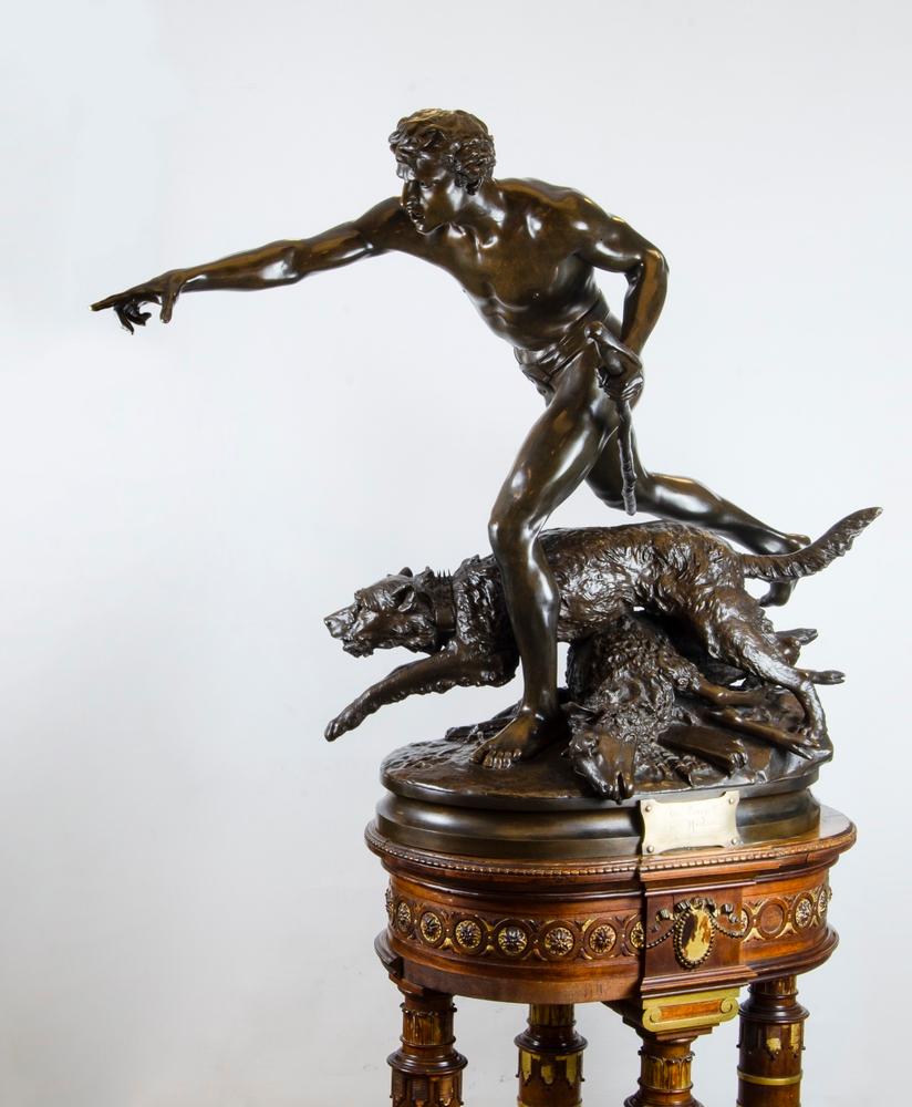 Beaux Arts Louis Auguste Hiolin Bronze Titled “Au Loup” Loup For Sale