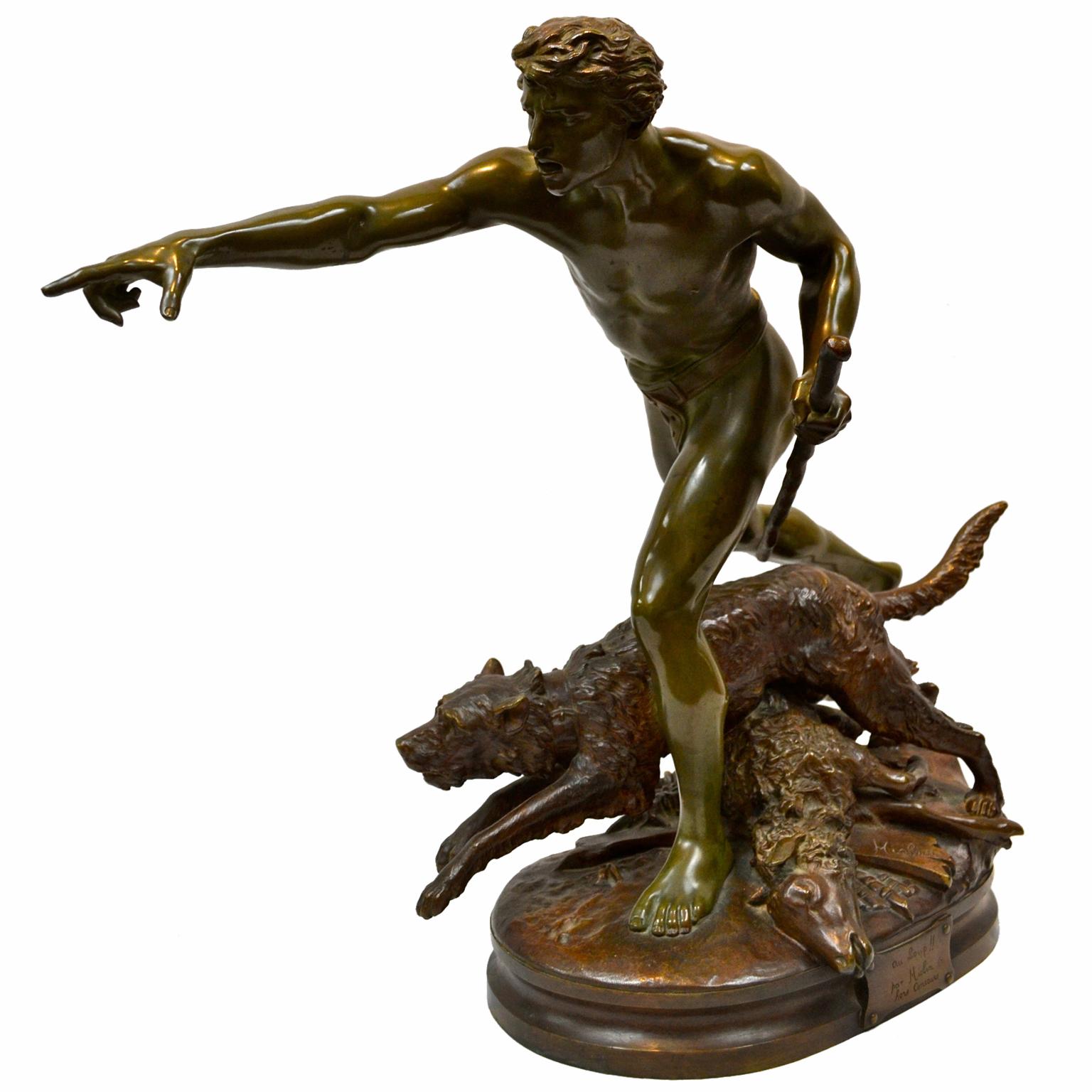 Cast Louis Auguste Hiolin Bronze Titled “Au Loup” Loup