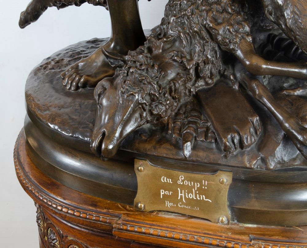 Cast Louis Auguste Hiolin Bronze Titled “Au Loup” Loup For Sale