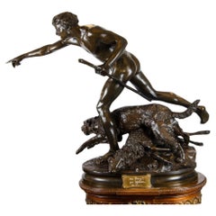 Antique Louis Auguste Hiolin Bronze Titled “Au Loup” Loup