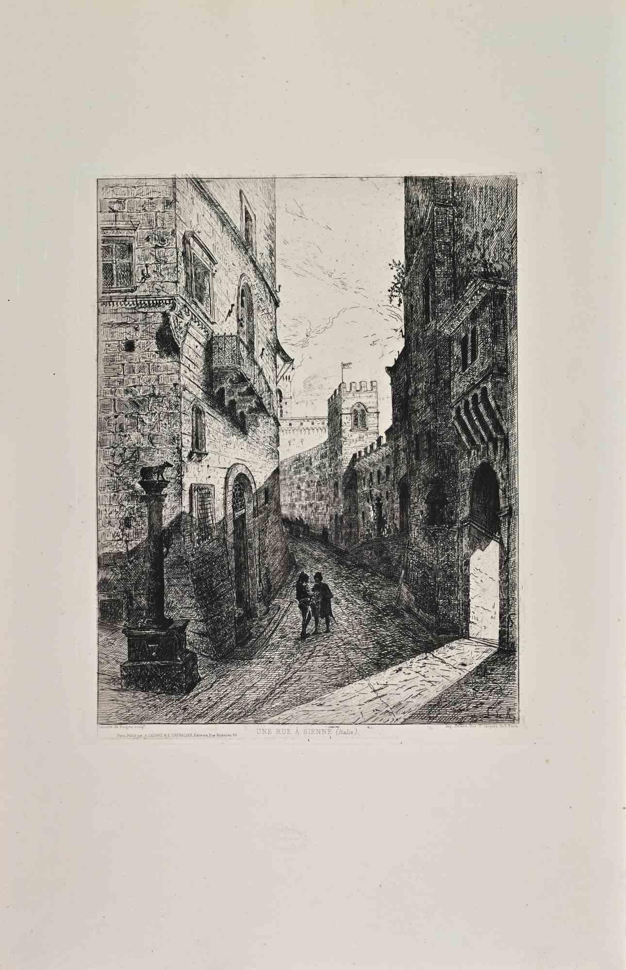 Louis-Auguste Leconte de Roujou Landscape Print - Une A Sienne - Etching by Leconte de Roujou - Late 19th Century