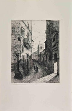 Une A Sienne - Etching by Leconte de Roujou - Late 19th Century