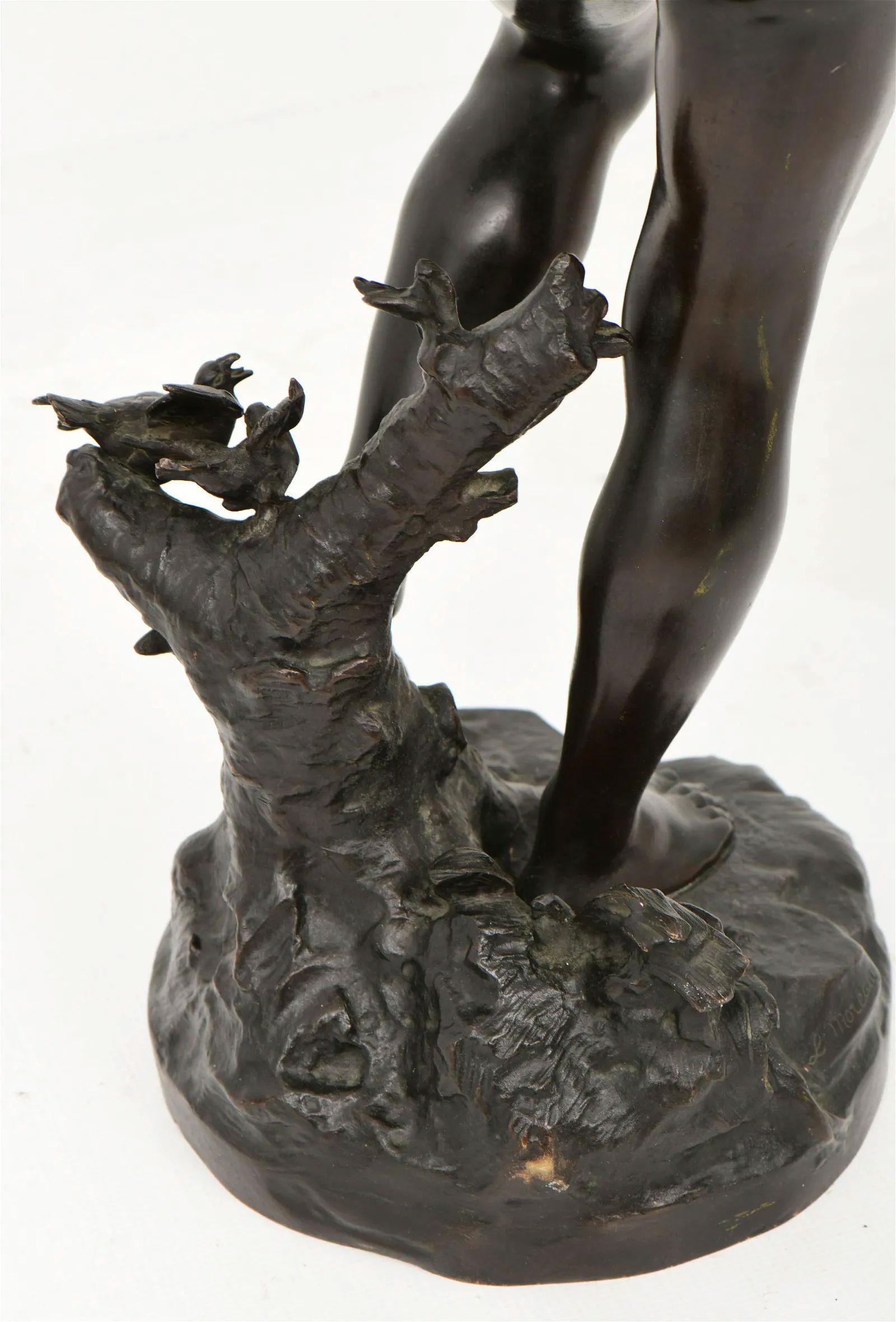 Patinated Louis Auguste Mathurin Moreau (1855-1919) French Bronze Sculpture of a Boy For Sale