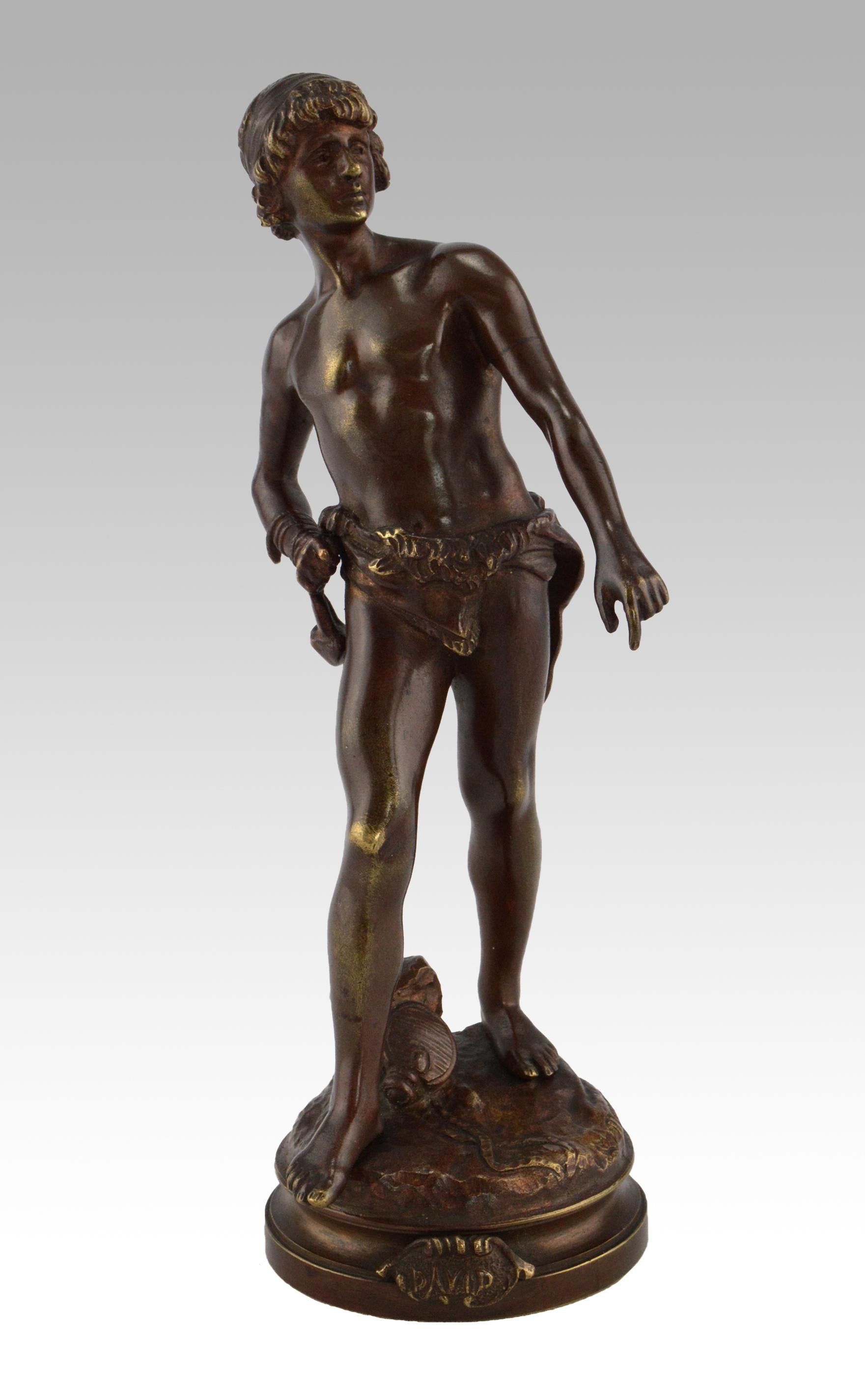 Louis Auguste Moreau Figurative Sculpture - 19th Century bronze sculpture of David