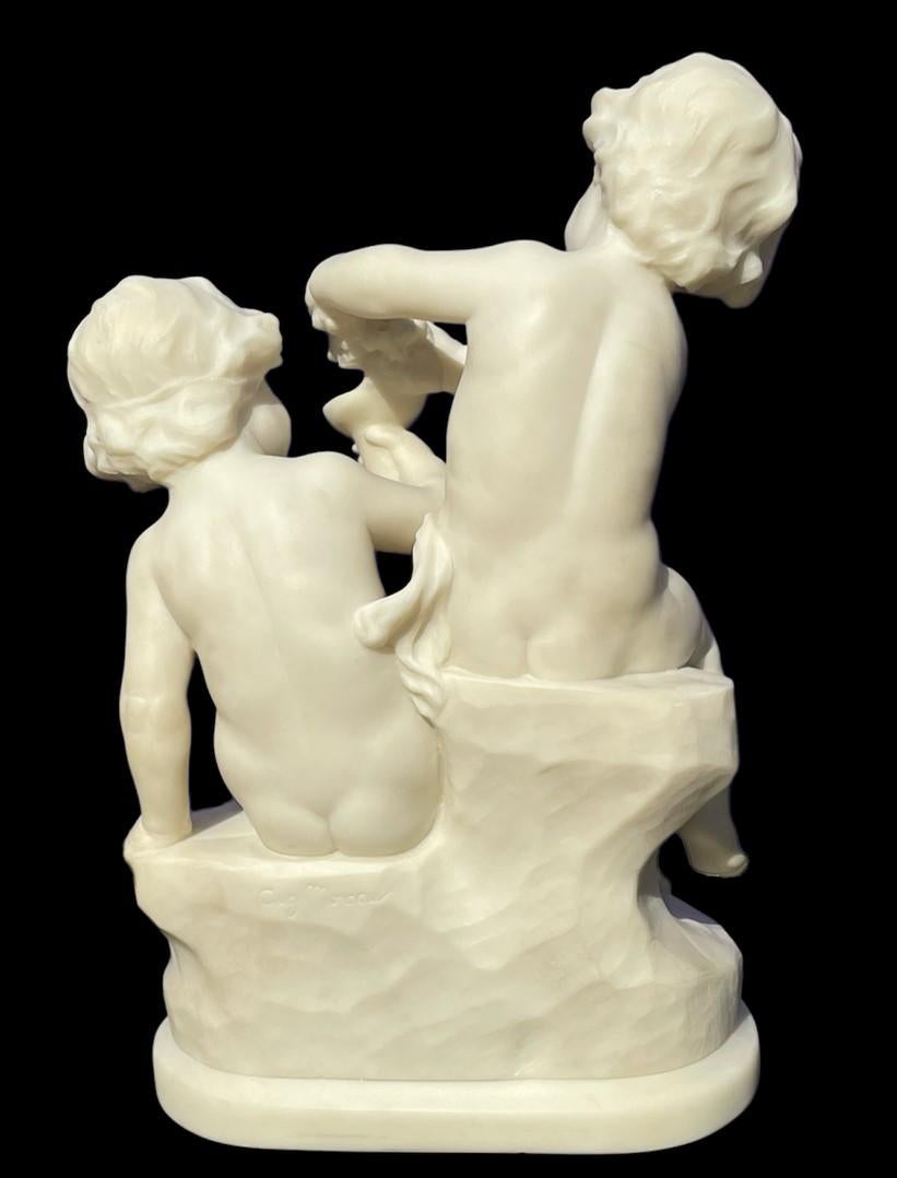 Sculpture en marbre du 19ème siècle de Putti de Bacchanale - Beige Figurative Sculpture par Louis Auguste Moreau