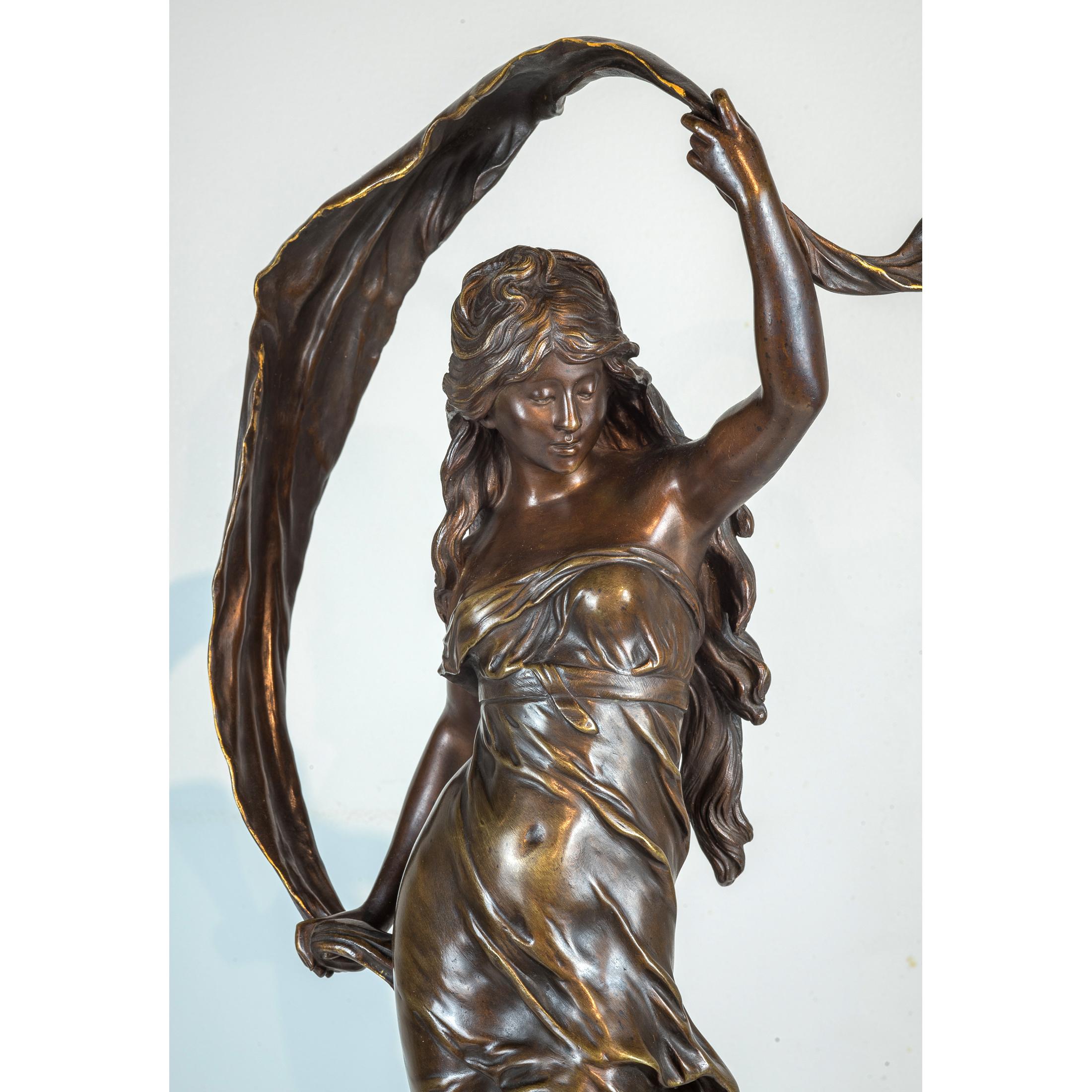 A Fine Patinated Bronze Statue Entitled ‘AURORE’ by Auguste Moreau - Gold Figurative Sculpture by Louis Auguste Moreau