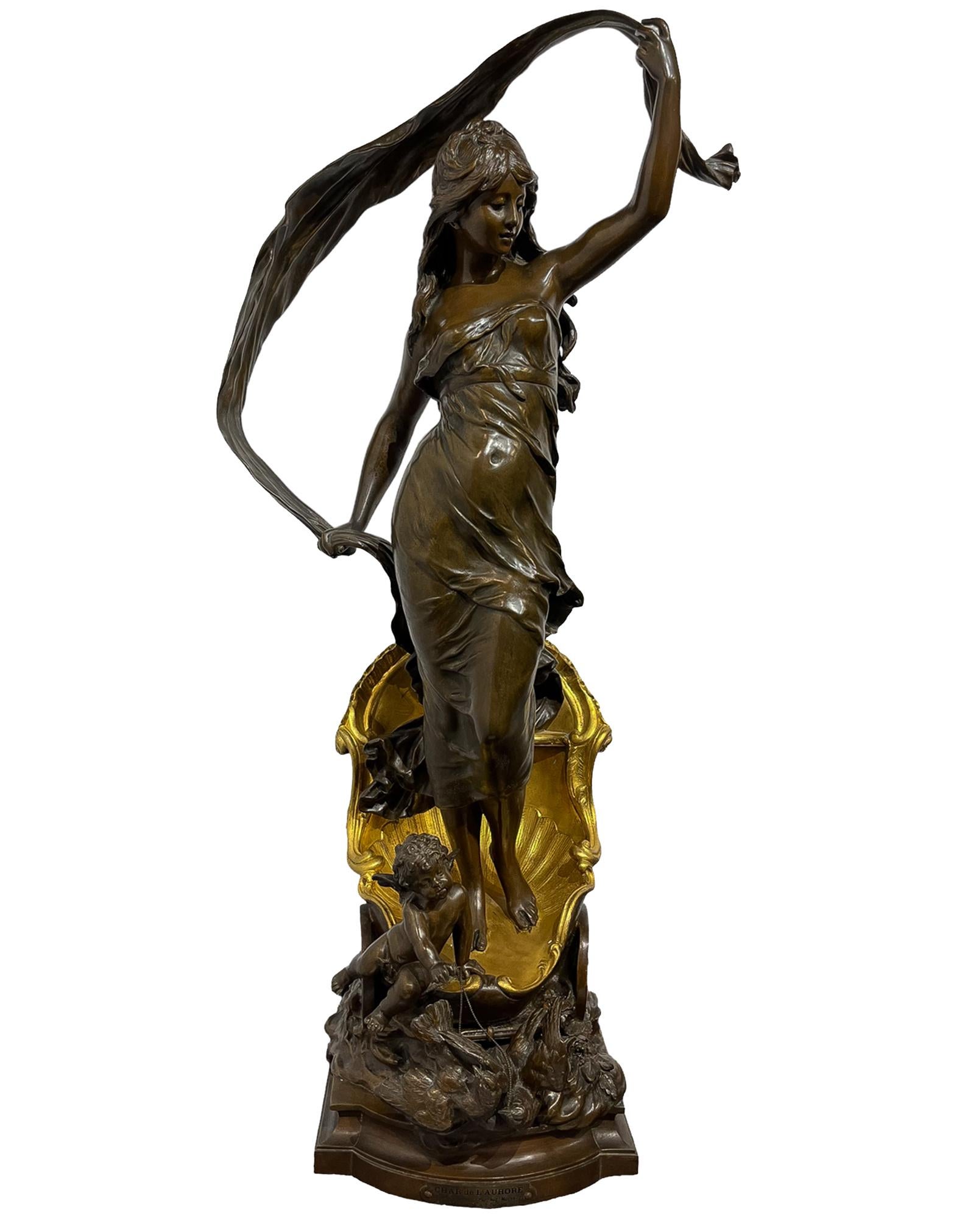 Louis Auguste Moreau Nude Sculpture – „Char De L'aurore“ „Der Chariot von Aurora AUGUSTE MOREAU (FRANKREICH, 1861-1906)