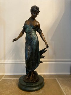 "Elegance" - Early 20th Century Antique Bronze Woman Sculpture