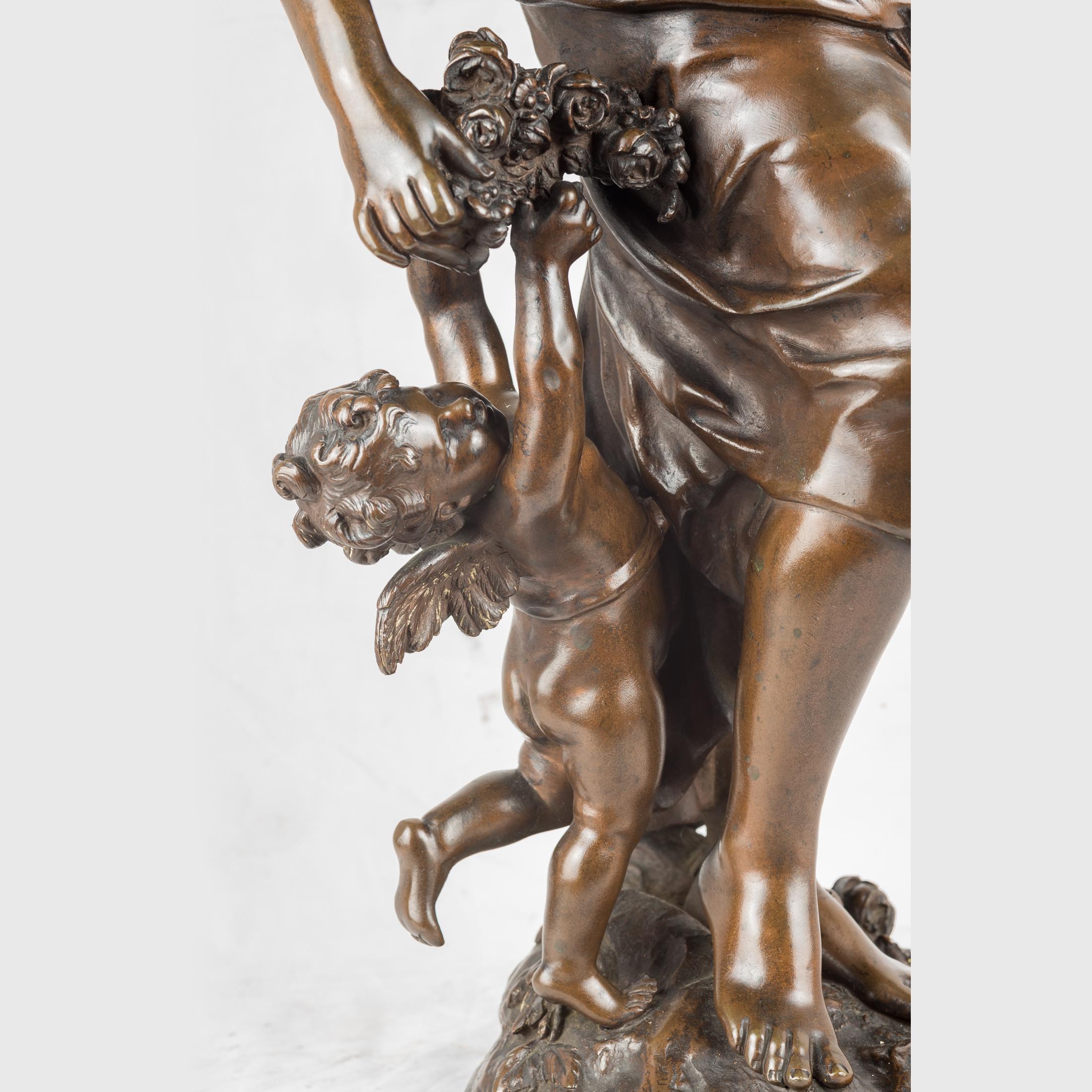 Figural Group of Venus Flanked by Putti - Gold Figurative Sculpture by Louis Auguste Moreau