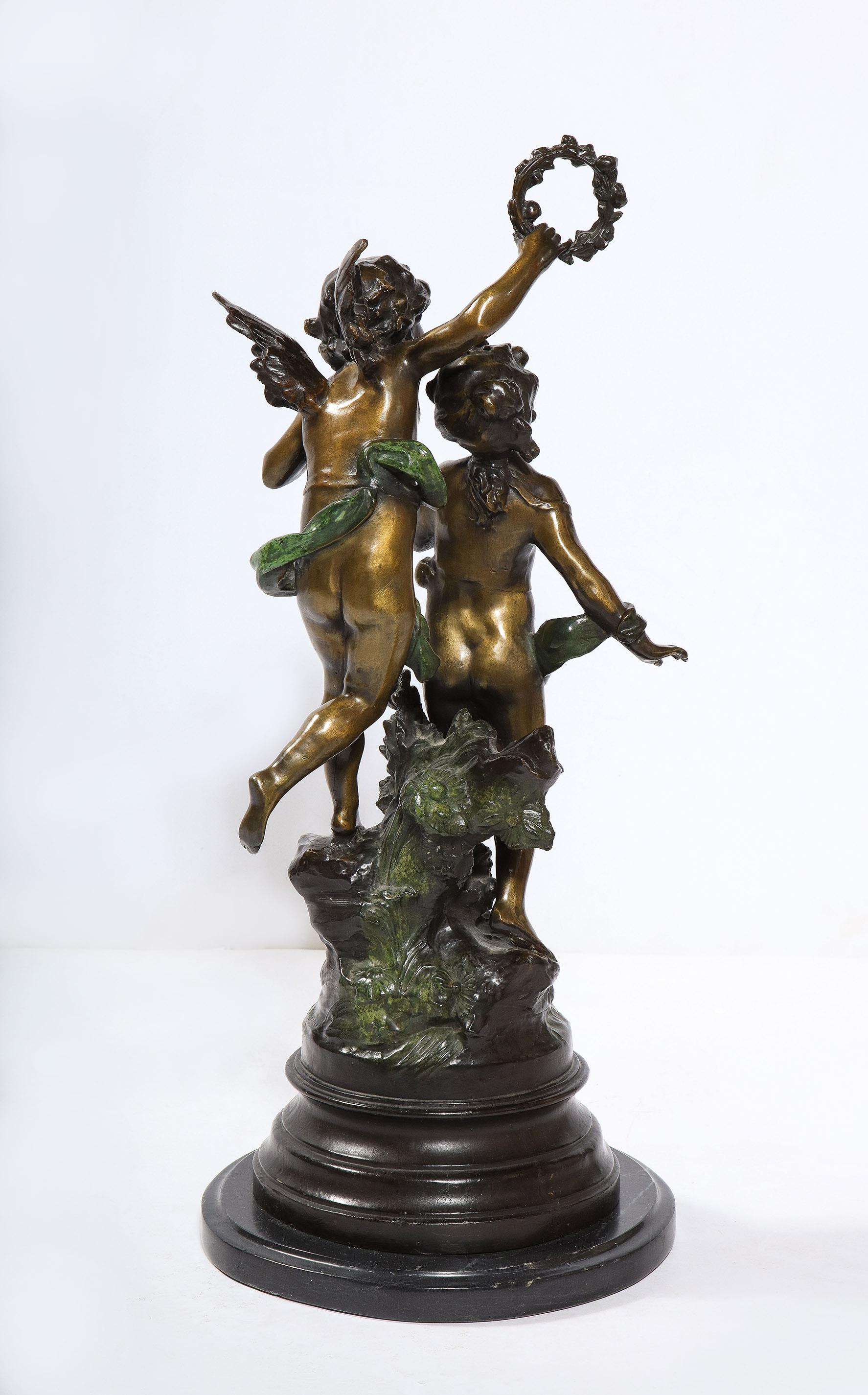 Fine Patinated Bronze Sculpture by Auguste Moreau - Gold Figurative Sculpture by Louis Auguste Moreau