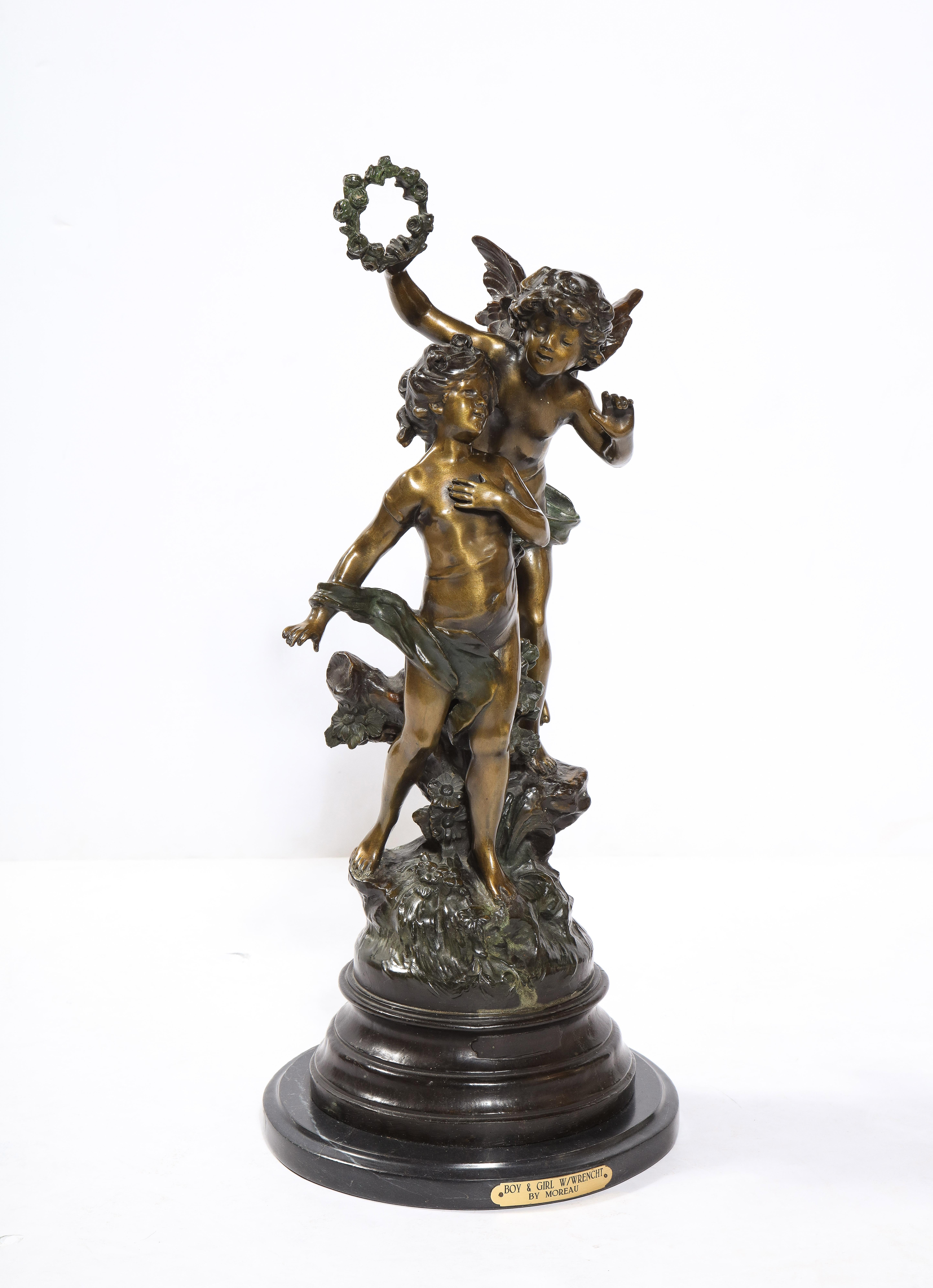 Fine Patinated Bronze Sculpture by Auguste Moreau For Sale 2