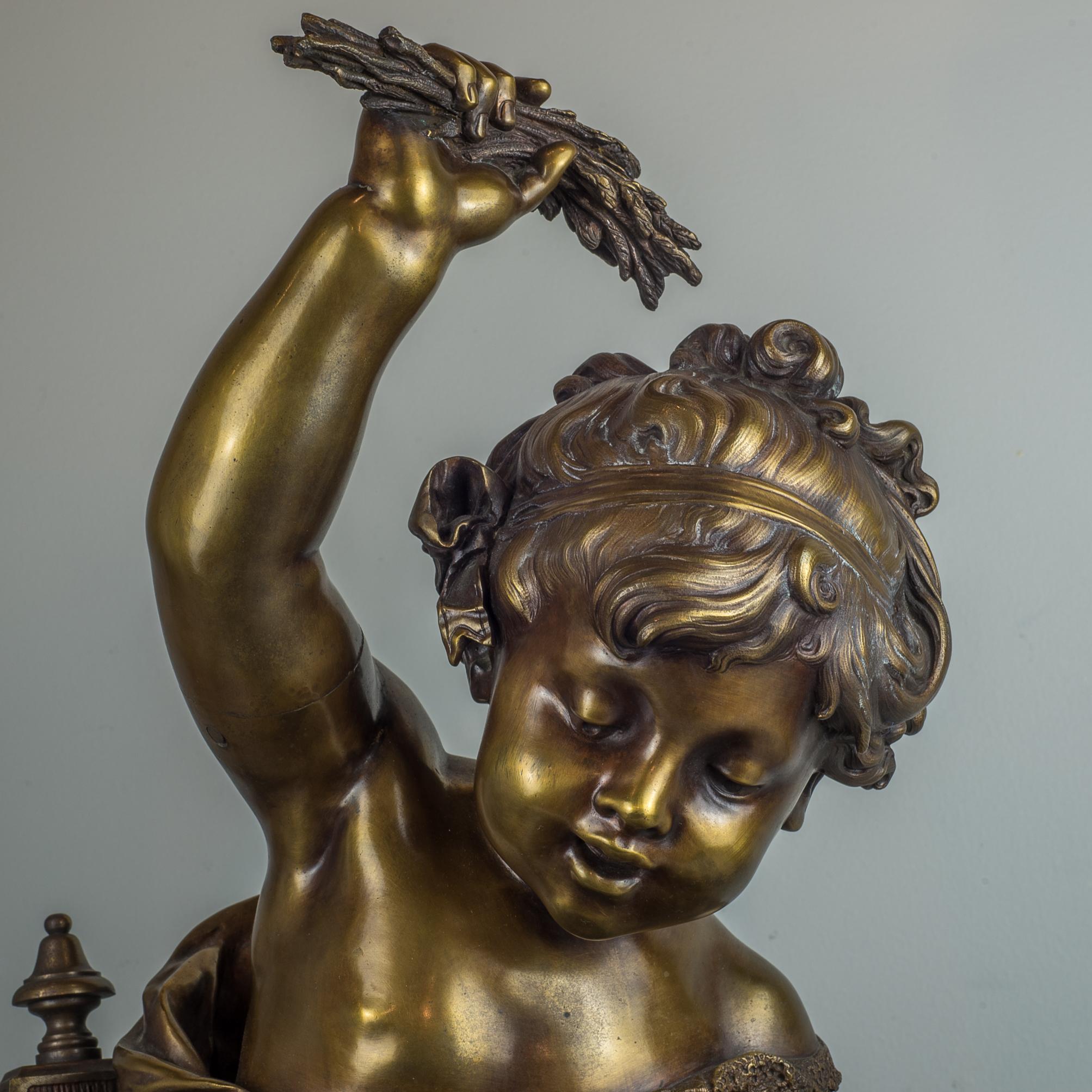 French Patinated Bronze Sculpture of a Girl with Doll by Auguste Moreau For Sale 2