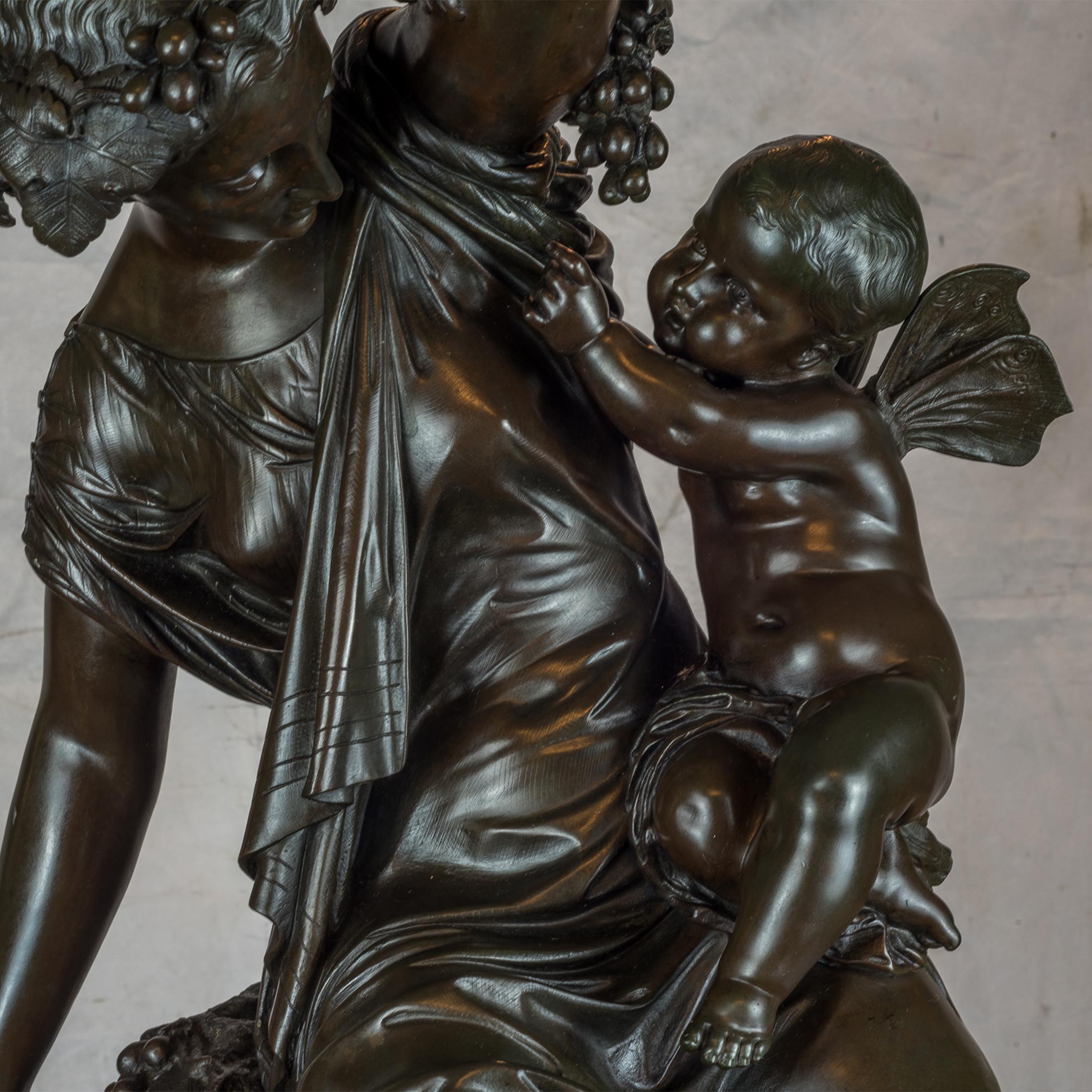 Grecian Mother and Two Children - Gold Figurative Sculpture by Louis Auguste Moreau