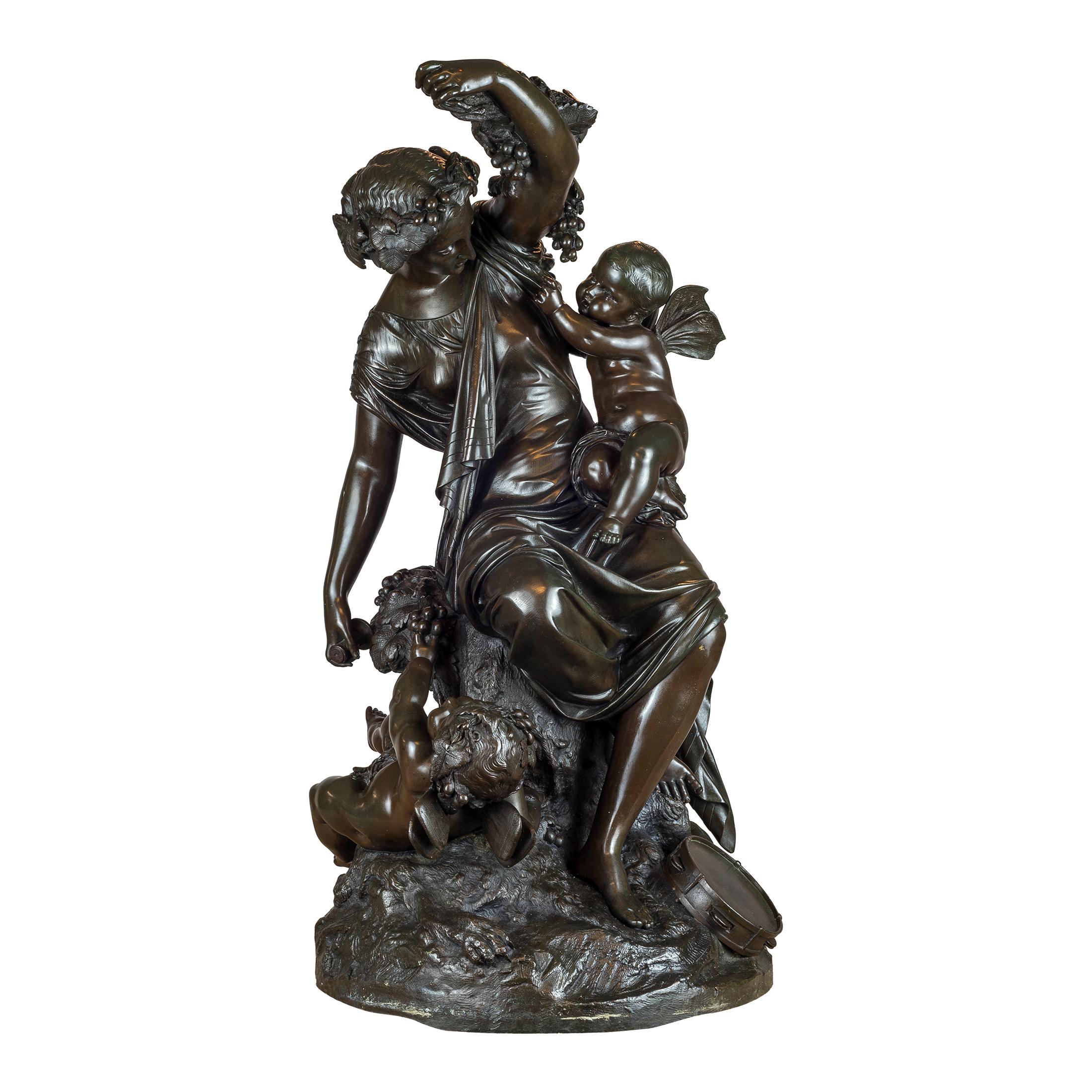 Louis Auguste Moreau Figurative Sculpture - Grecian Mother and Two Children