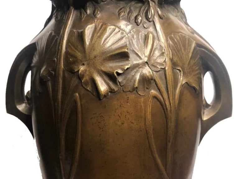 French Louis Auguste Moreau, Set of Two Art Nouveau Bronze & Marble Vases, Ca. 1900 For Sale