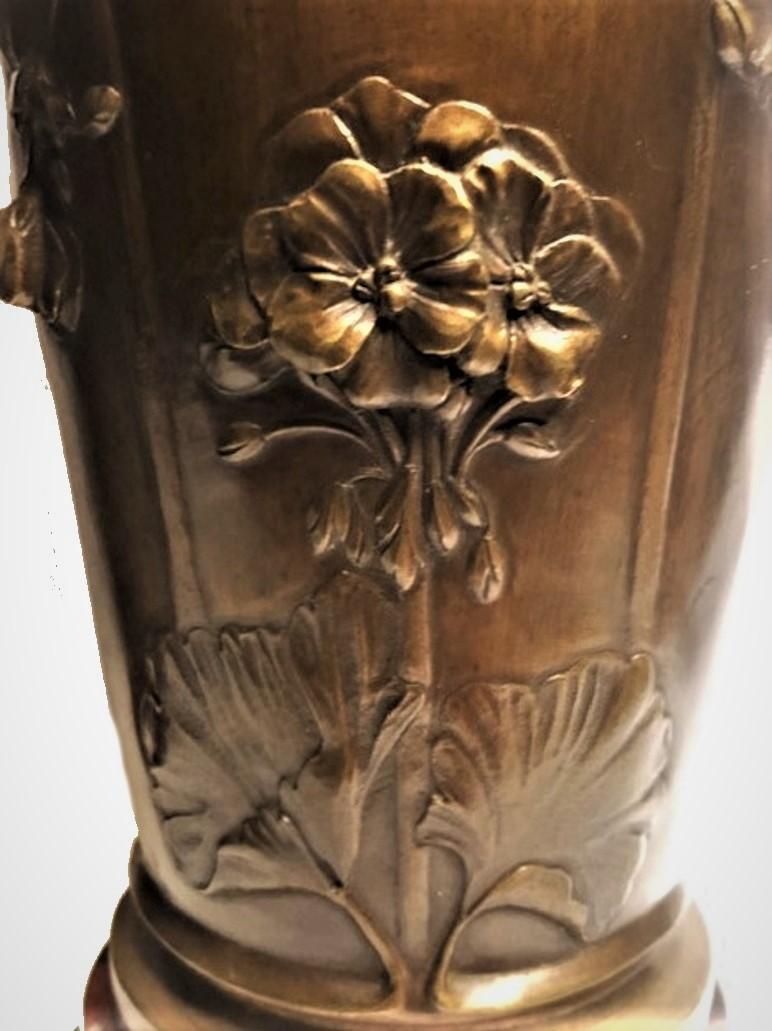 Early 20th Century Louis Auguste Moreau, Set of Two Art Nouveau Bronze & Marble Vases, Ca. 1900