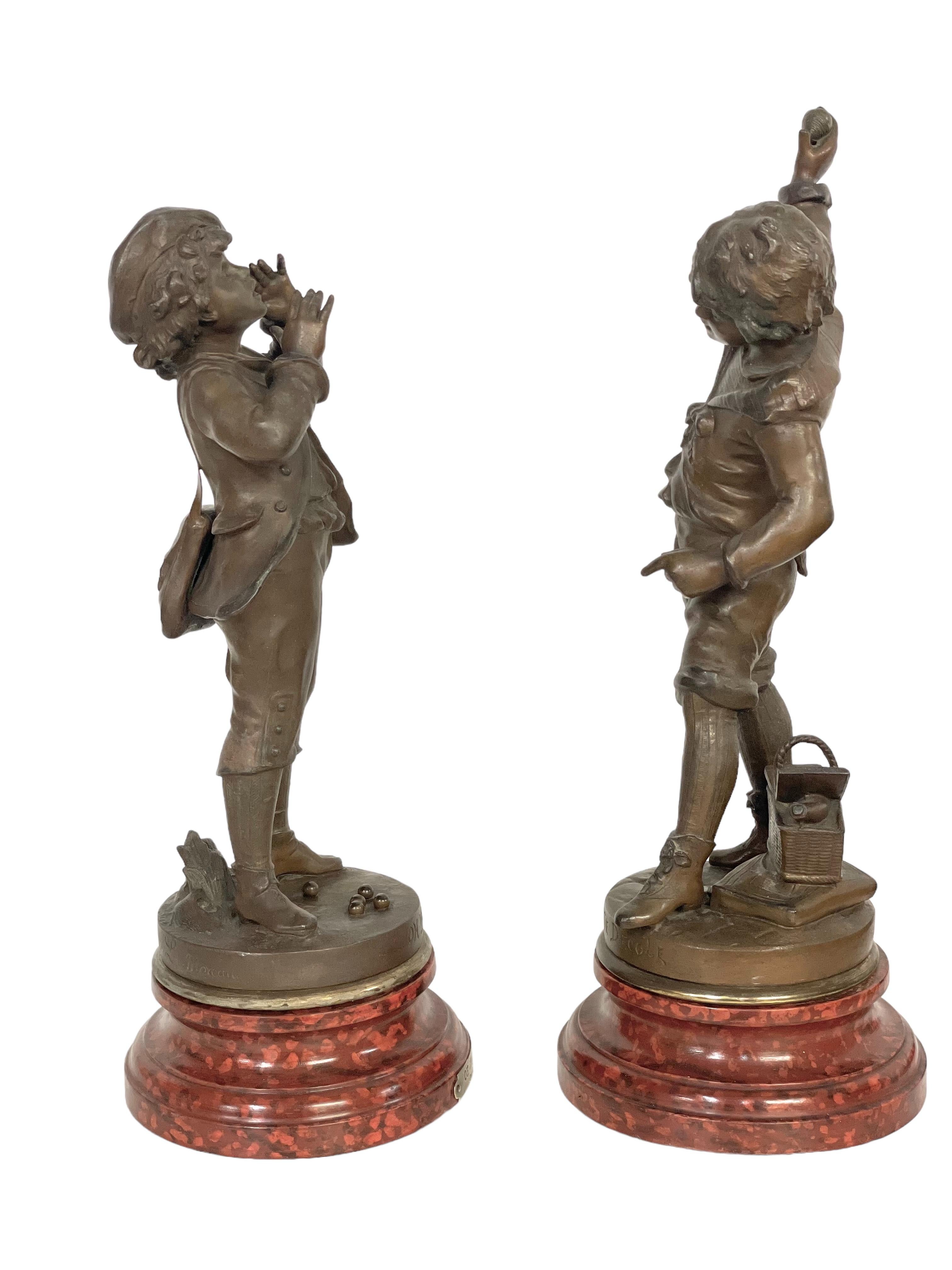 Louis Auguste Moreau Set of Two Boys Spelter Sculptures 19th Century For Sale 6