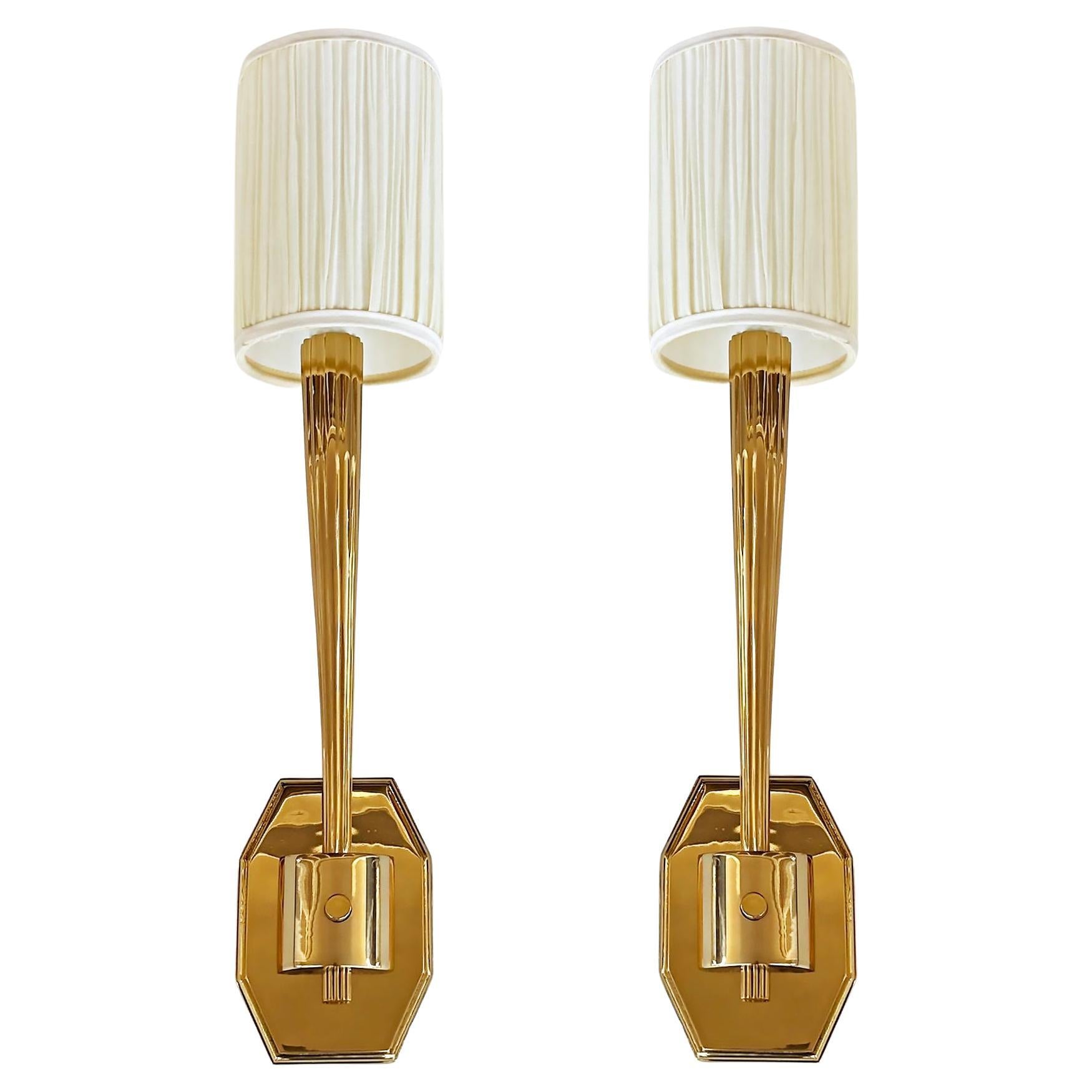 Louis Baldinger & Sons Brass Wall Sconces with Pleated Shades, Pair